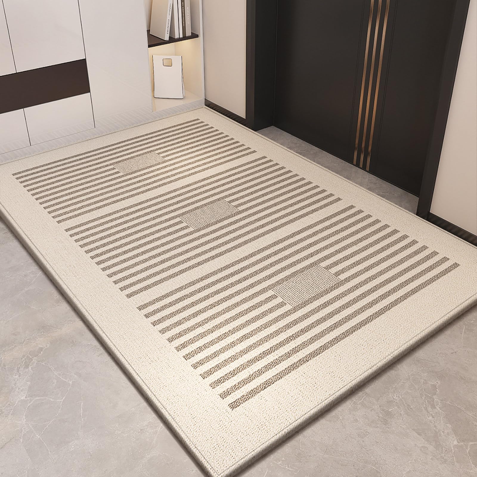 Felpudo Entrada Casa 90x150 Líneas Marrón Claro Beige Felpudo Exterior Antideslizante Lavable Felpudos para Pasillo Cocina Puerta Jardín Decoración Alfombrilla para Entrada