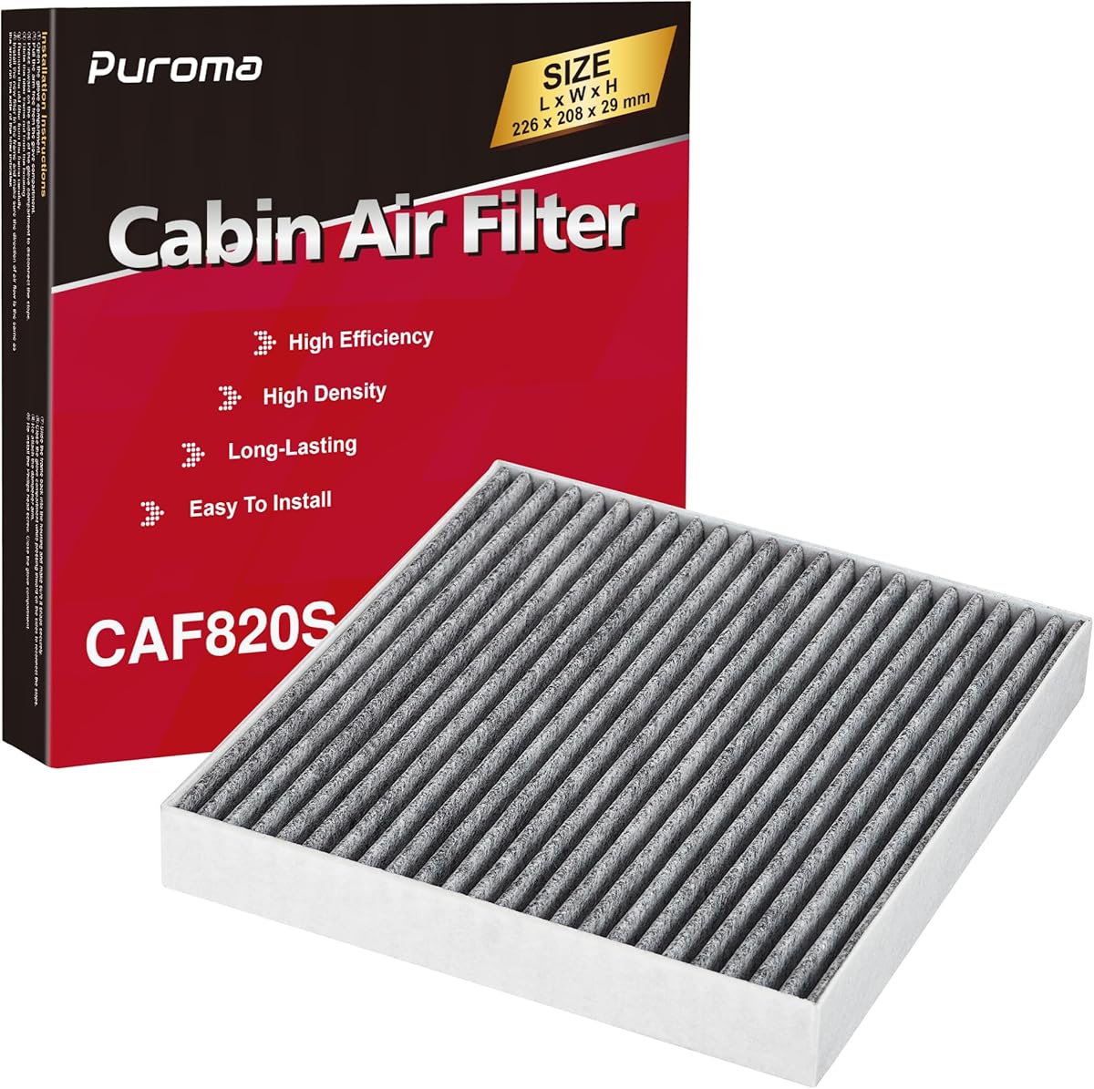 Puroma Cabin Air Filter with Activated Carbon, Replacement for CF12820, Compatible with Hyundai Elantra, Ioniq, Santa Cruz, Santa Fe, Sonata, Tucson, KIA K5, Niro, Sorento, Sportage, Genesis GV60