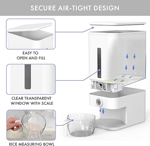 Miniatura 3 de Dispensador de arroz de 25 libras, recipiente hermético para granos y arroz con dispensación, taza medidora y esponja fácil de usar, contenedor de