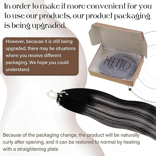 Miniatura 2 de Hetto Micro Loop - Extensiones de cabello humano real de microcuentas preunidas, #1bplateado, negro degradado a plateado con micro enlace,