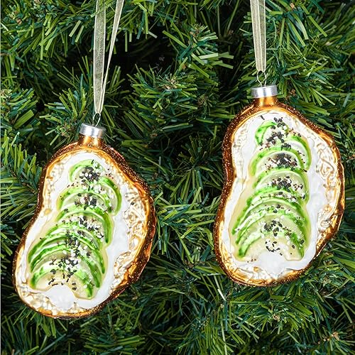 Miniatura 5 de Every Day is Christmas Adornos de vidrio soplado, bonitas figuras hechas a mano, decoración de árbol, tostadas de aguacate, juego de 2