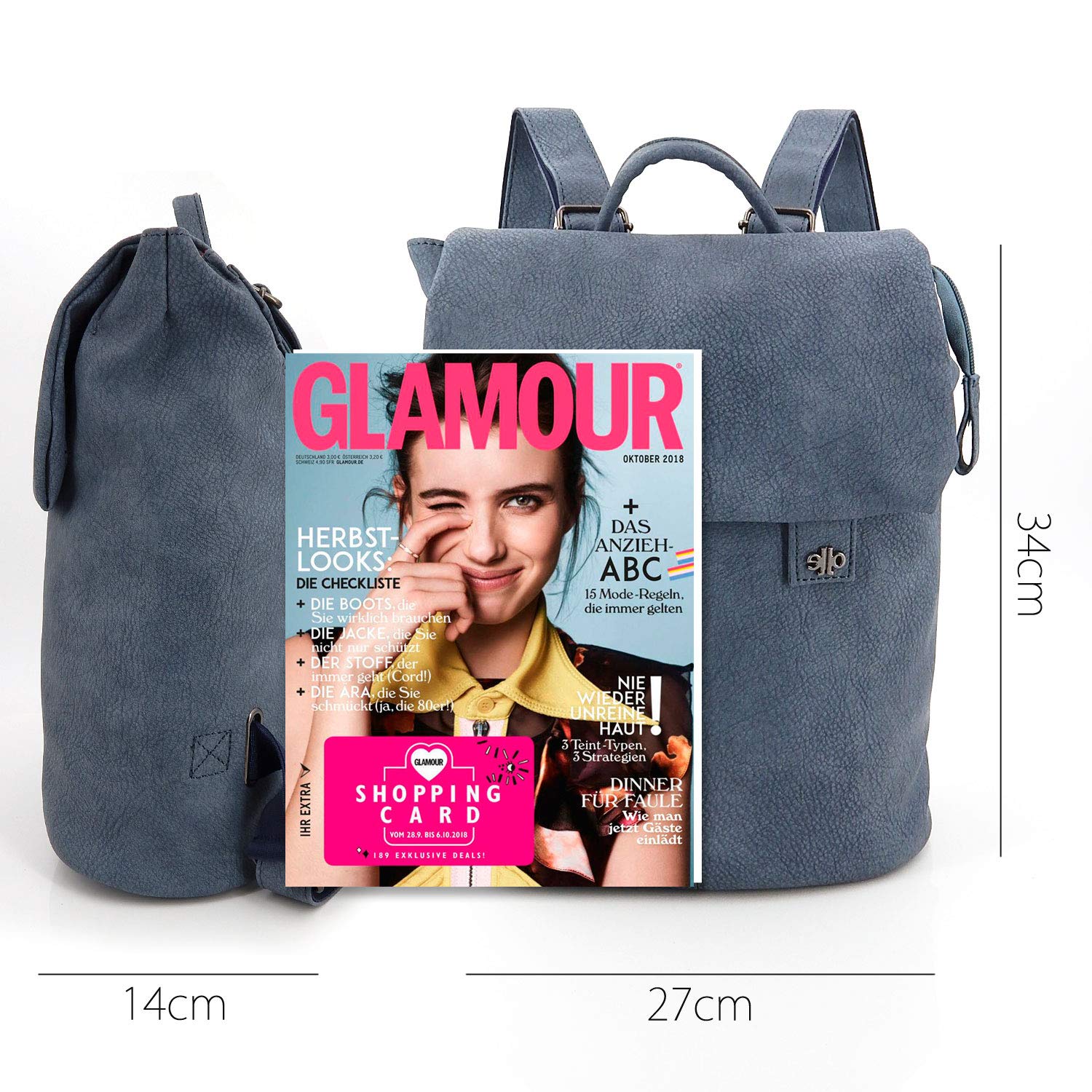 ekavale - Elegant Rucksack für Damen & Mädchen – City Daypack aus Optik Leder – klein Schulrucksack Backpack (Blau)