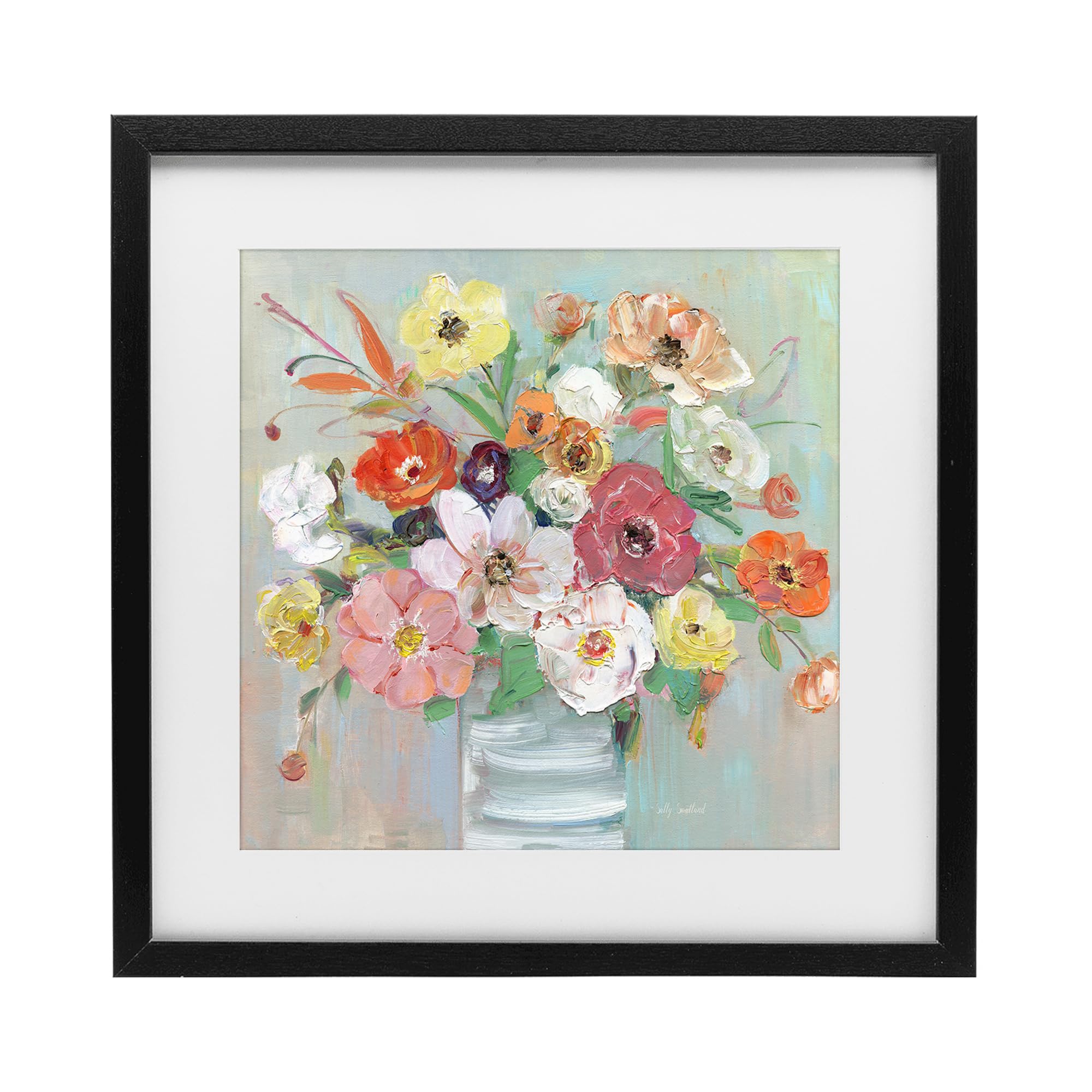 Stupell Industries Vibrant Spring Bouquet 'Energetic Blossom Bouquet', Framed Print Under Glass, Black, 13 X 13 Inches, Easy To Hang And Sturdy, Made In Usa, By Sally Swatland