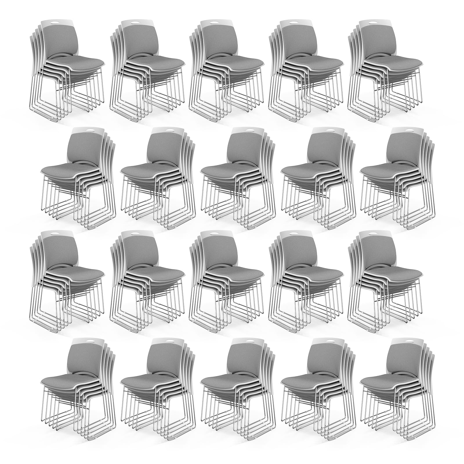 VINGLI Stackable Chairs Set of 100, Stacking Office Chairs with Metal Sled Base, Ergonomic Plastic Padded Seat & Back, Capacity 350lbs, Stacking