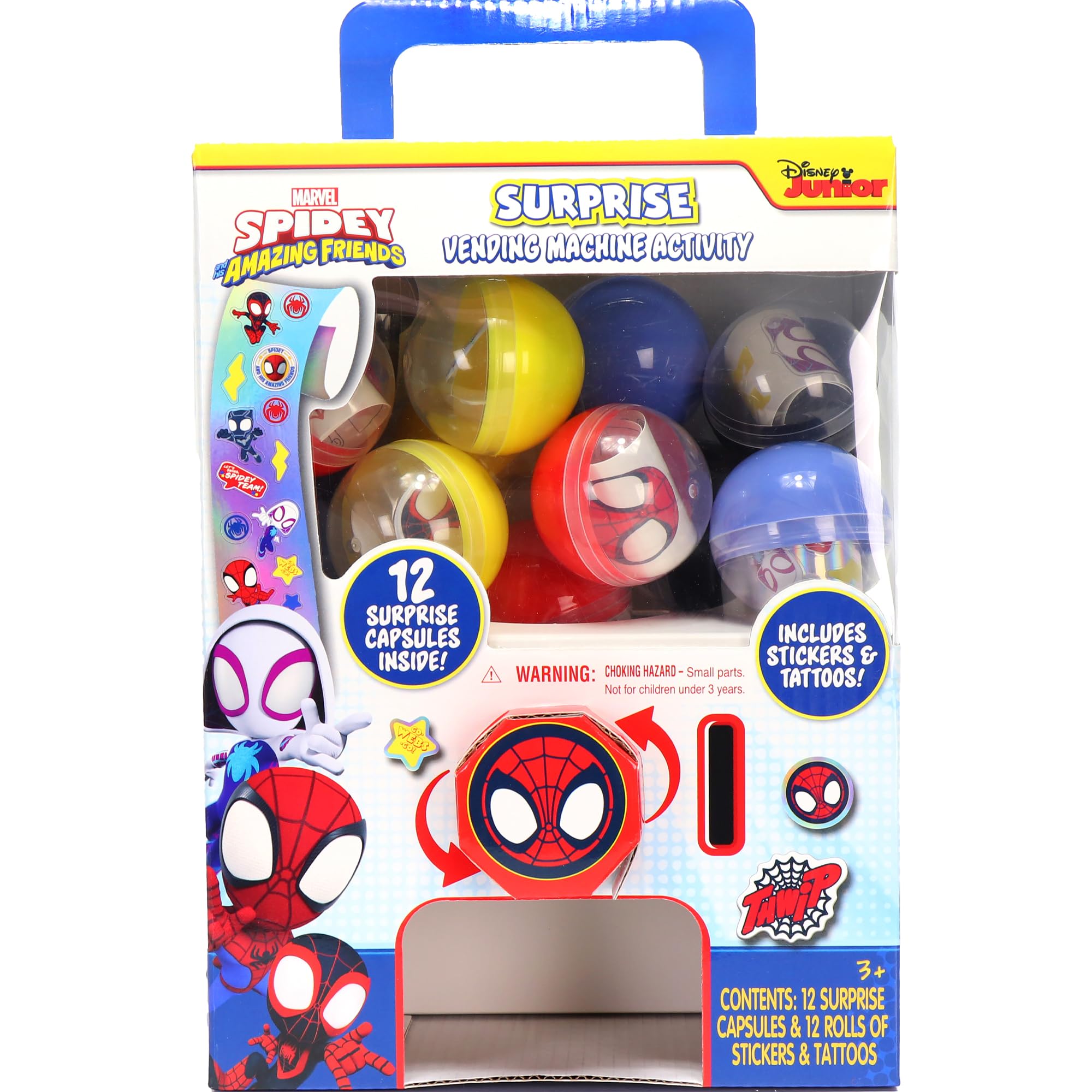 Spidey and His Amazing Friends Surprise Vending Machine Activity, 25-Pieces, Stickers, Temporary Tattoos, Kids Toys for Ages 3 Up