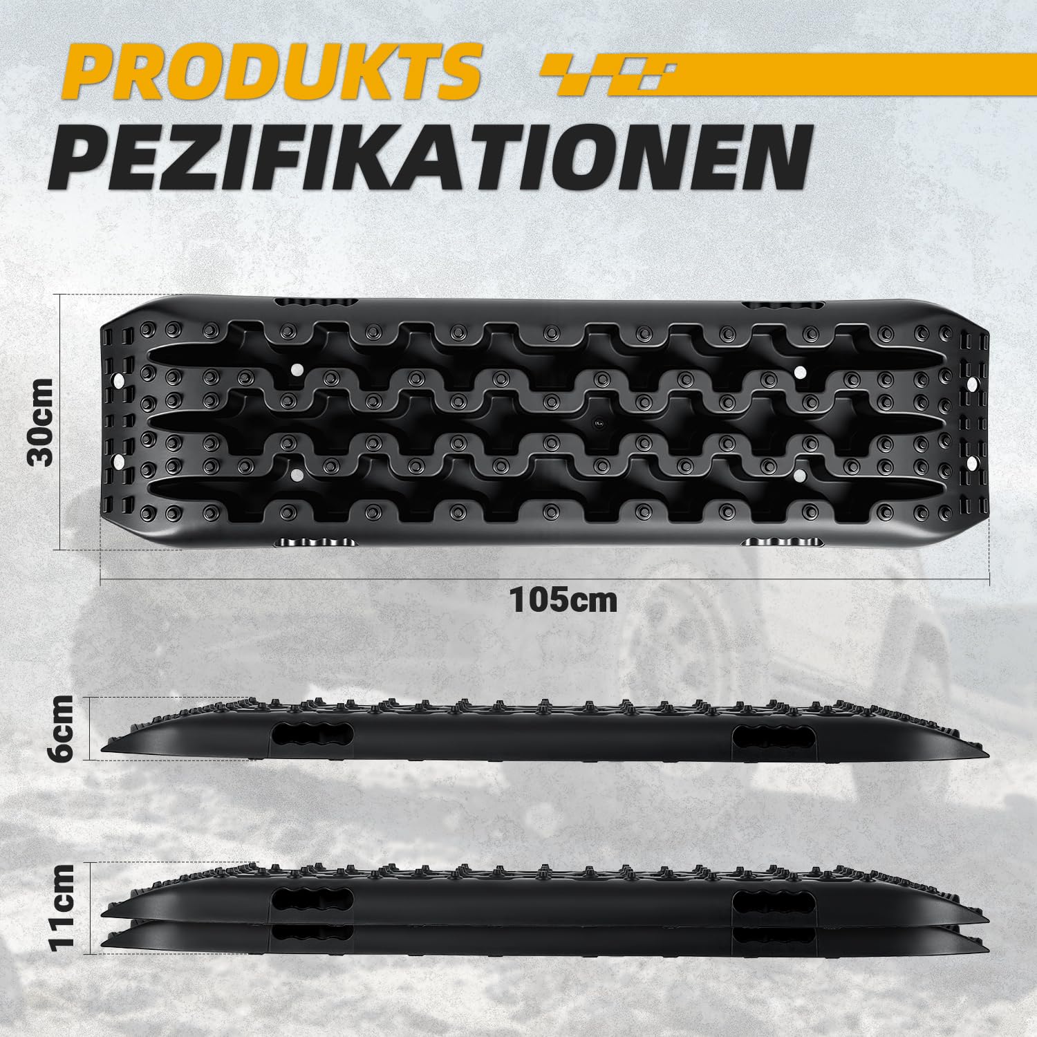 Herrselsam 2 Stücke Sandbleche Offroad Traktionsmatte Kunstoff Anfahrhilfe Recovery Board Tracks mit Aufbewahrungstasche und Installationstool，10T Last für Geländewagen Wohnmobil PKW LKW