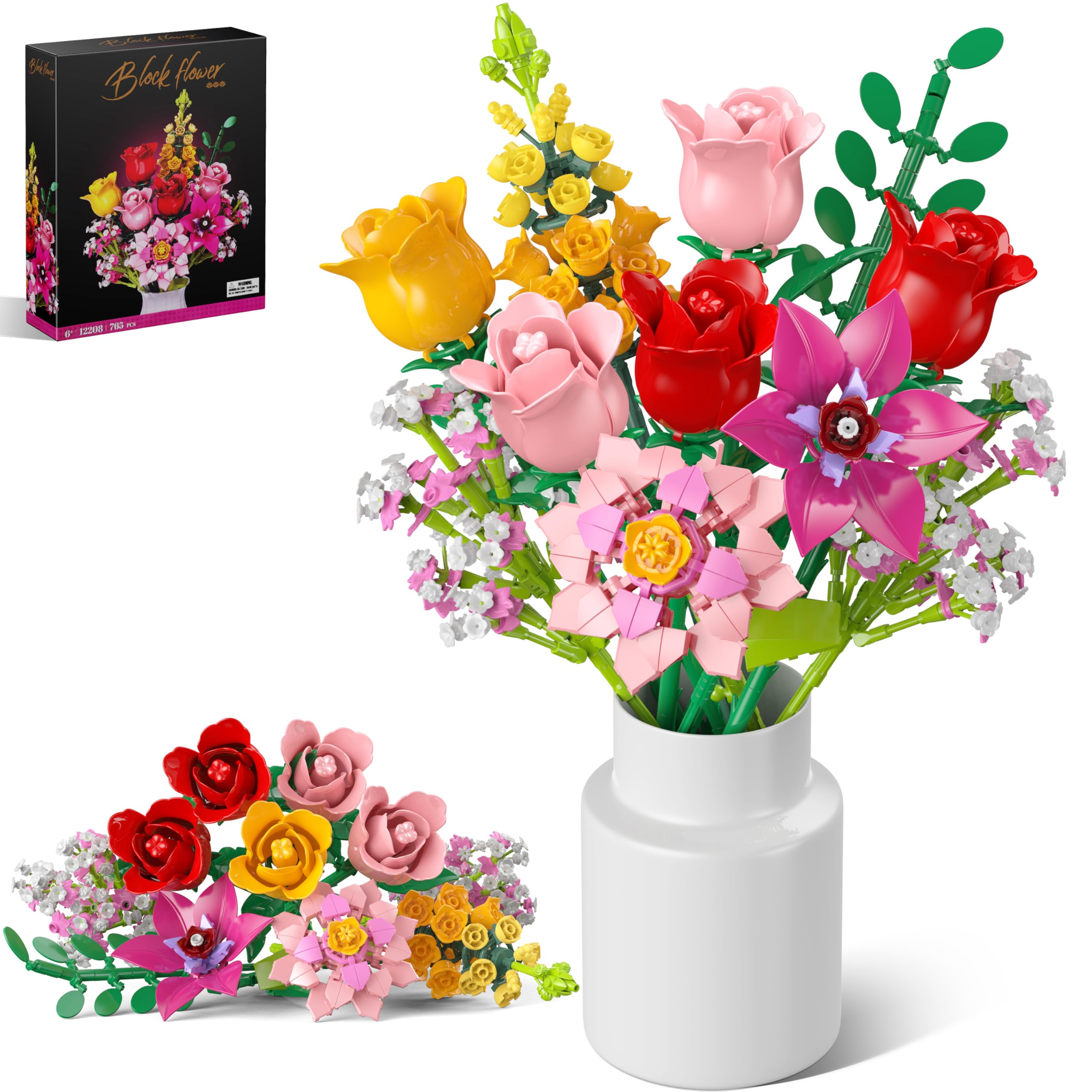 Amazon.com: Flower Bouquet Building Blocks Set – 765Pcs DIY Floral