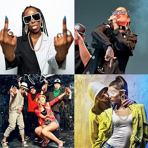 Miniatura 7 de YAROMO Disfraz de hip hop para mujer, traje de los años 80 y 90, riñonera de neón, gorro, bolsa de cintura ajustable, pulsera, aretes para fiesta de