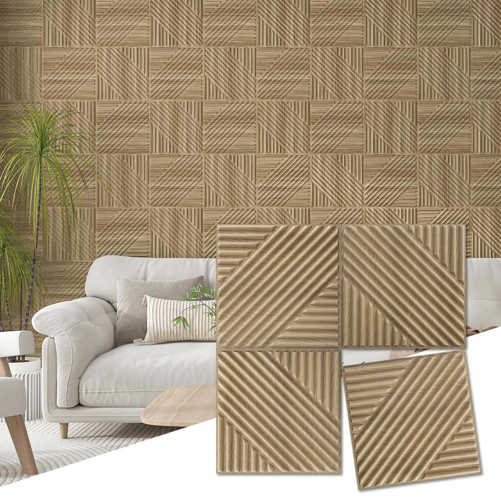Art3d Walnut 33-Pack 3D Panels For Interior Decor, Textured Accent Paneling For Living Room, Bedroom, Tv Background, 12"X12"