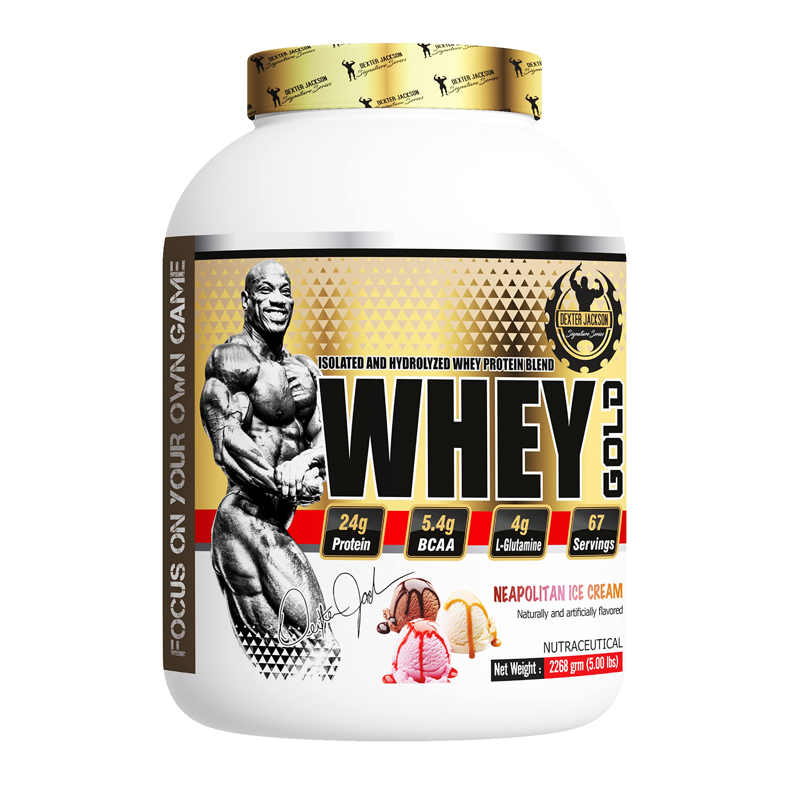 Dexter Jackson Signature Series Whey Proteins Gold | Neapolitian Ice Cream | 67 Servings, 2268g, 5 lbs - Premium Protein for Superior Muscle Growth and Recovery