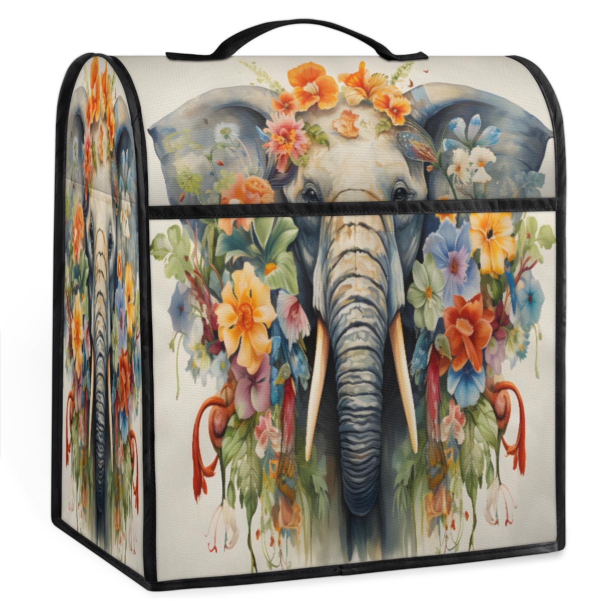 Coffee Maker Cover Flower Elephant Animal Kitchen Appliance Covers Small Appliance Covers Blender Cover Juicer Cover Dust Covers for Kitchen Appliances with Top Handle and Pockets,Washable,C872