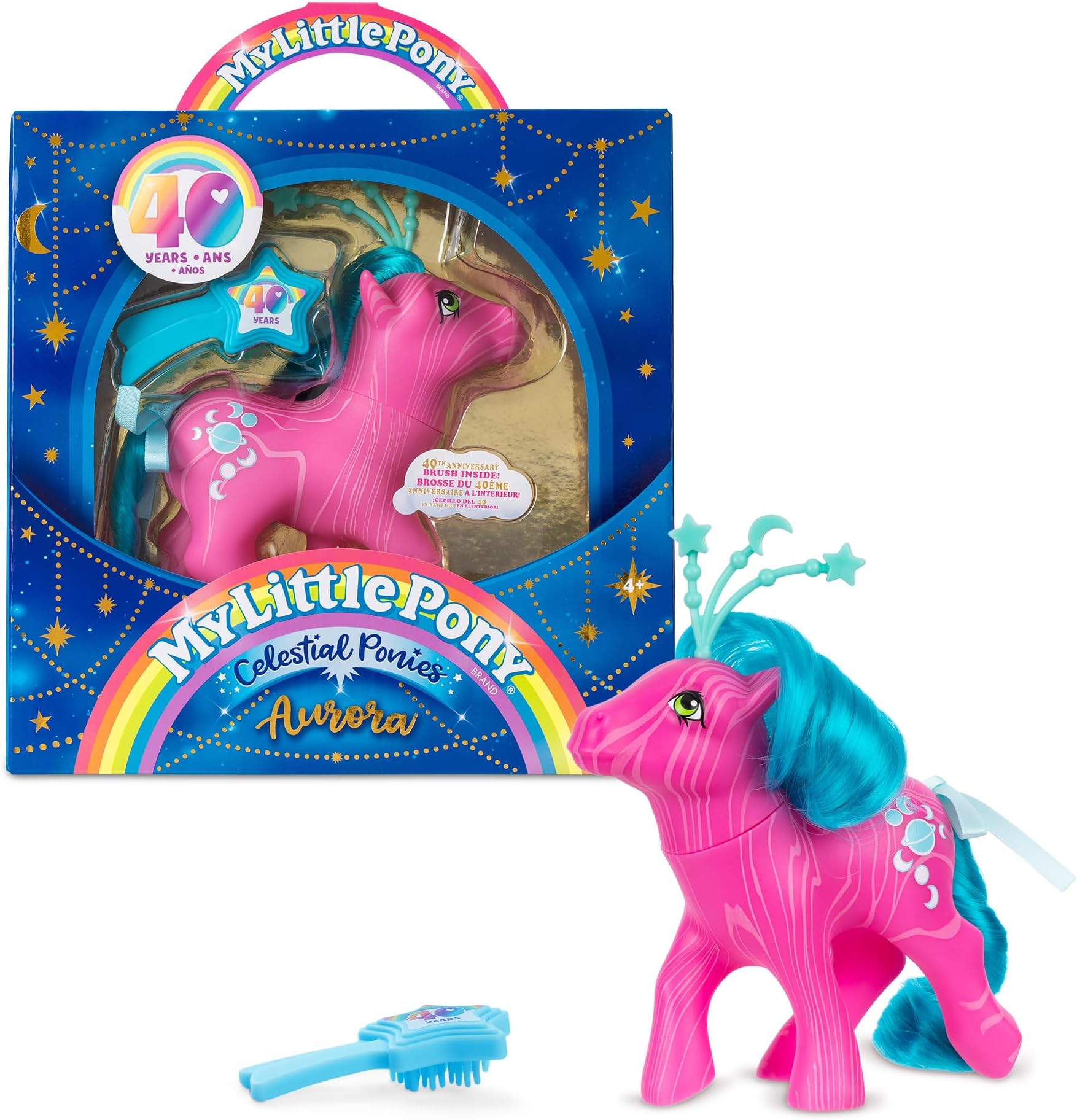 Basic Fun My Little Pony Classics - Celestial Ponies - Aurora - Retro 4" Collectible Play Figure, Great for Kids, Toddlers, Adults, Girls and Boys Ages 3+