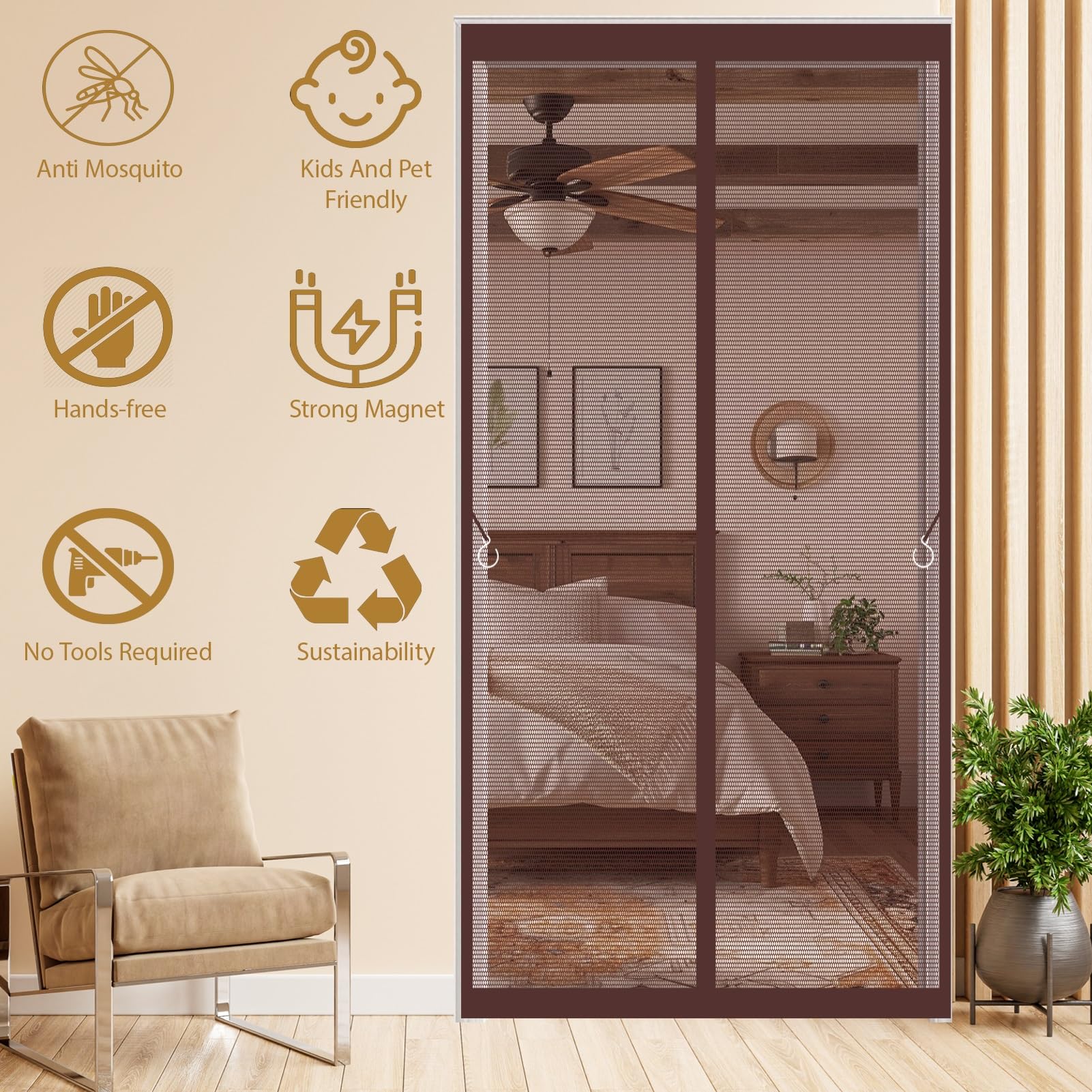 Amazon | 網戸カーテン 83 x 208 cm 静音仕様取付簡単網戸ドア用自動で