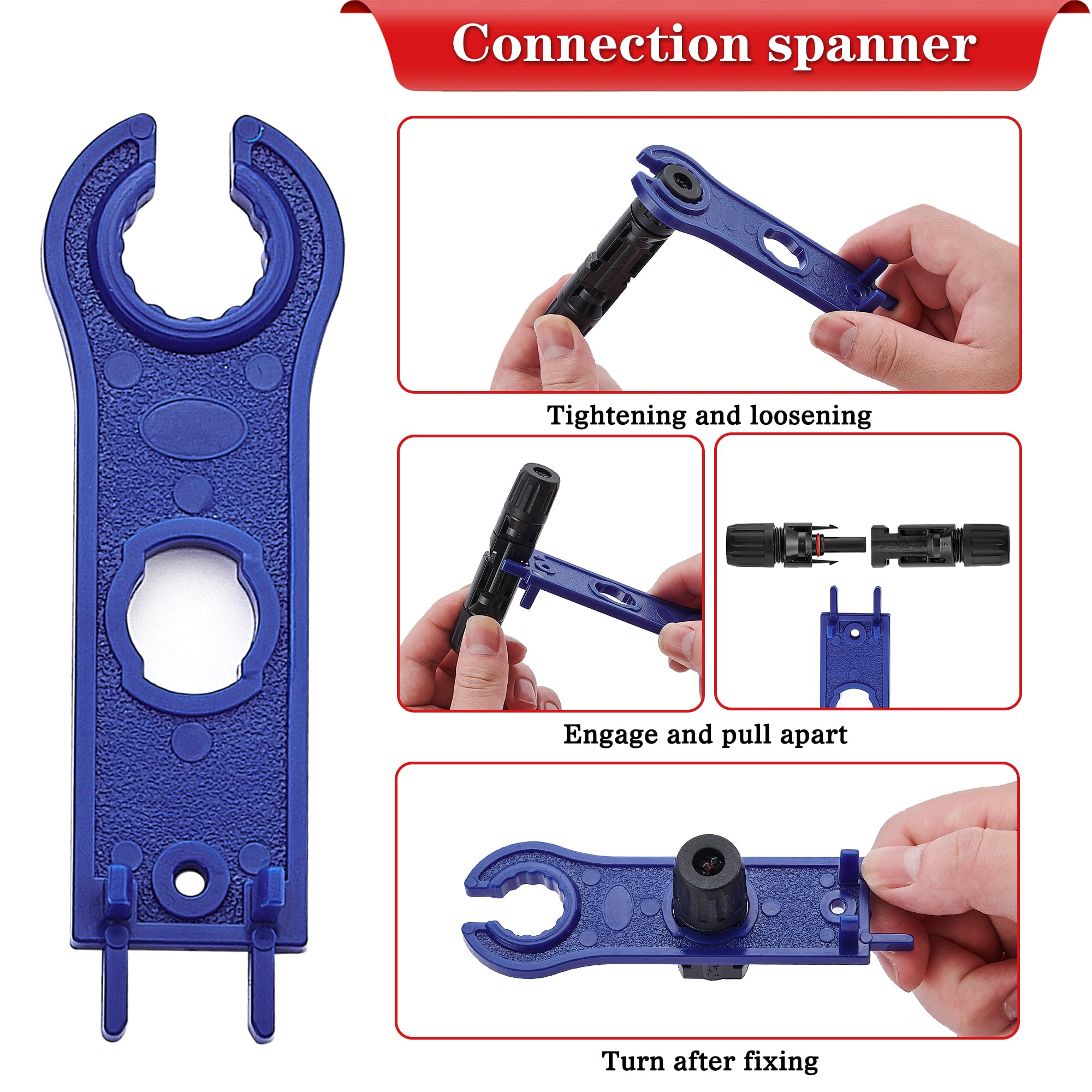 Pinza Crimpatrice Solare per Pannello Solare da 2,5/4/6 mm², con 10 paio di Connettori Solare maschio/femmina, 2 Chiave, Crimpatrice Capicorda, Per il gruppo di cavi del pannello solare