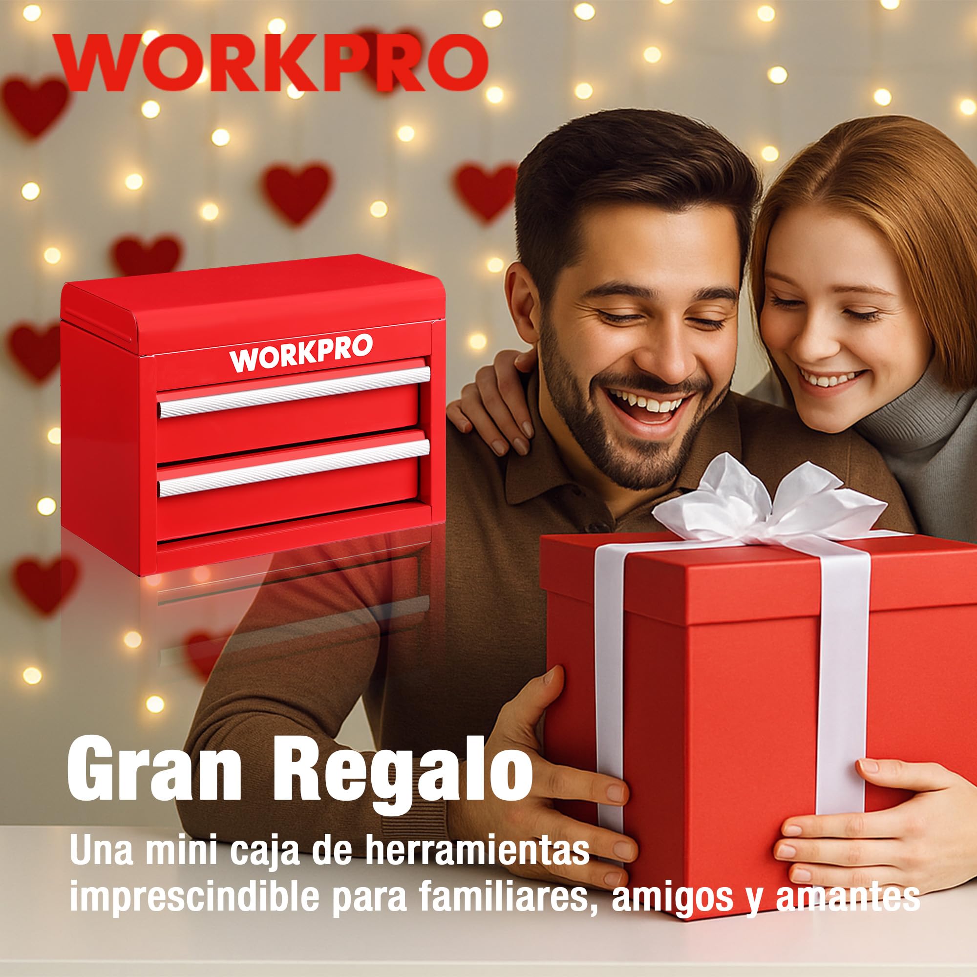 WORKPRO Caja de Herramientas Metálica con 2 Cajones, Organizador Pequeño con Cerradura, Ideal para Guardar Herramientas, Material de Oficina, Joyería y Accesorios en Hogar o Taller - Rojo