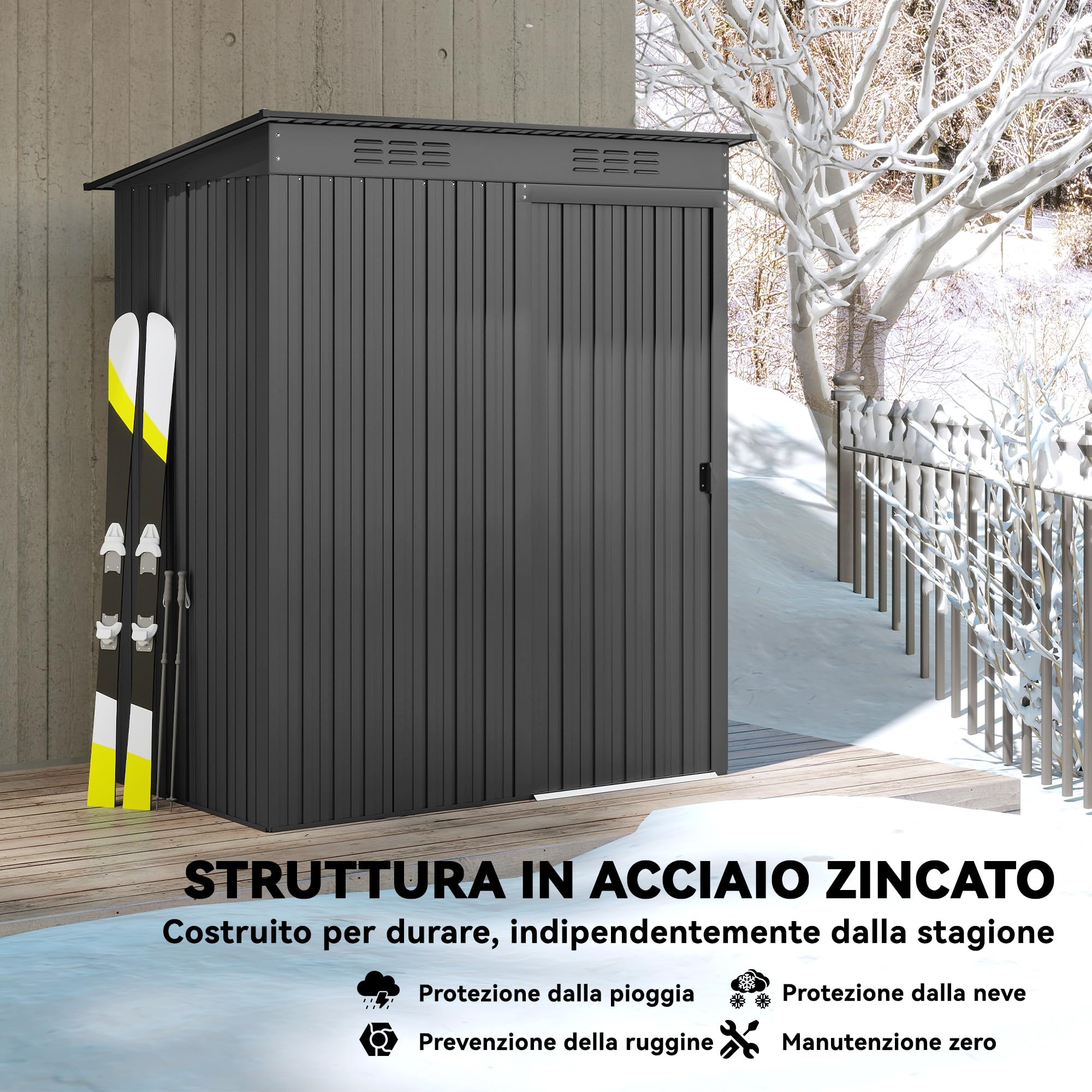 Outsunny Casetta da Giardino 1.37m² Metallo Porta Attrezzi 159x106x181 cm Grigio Scuro