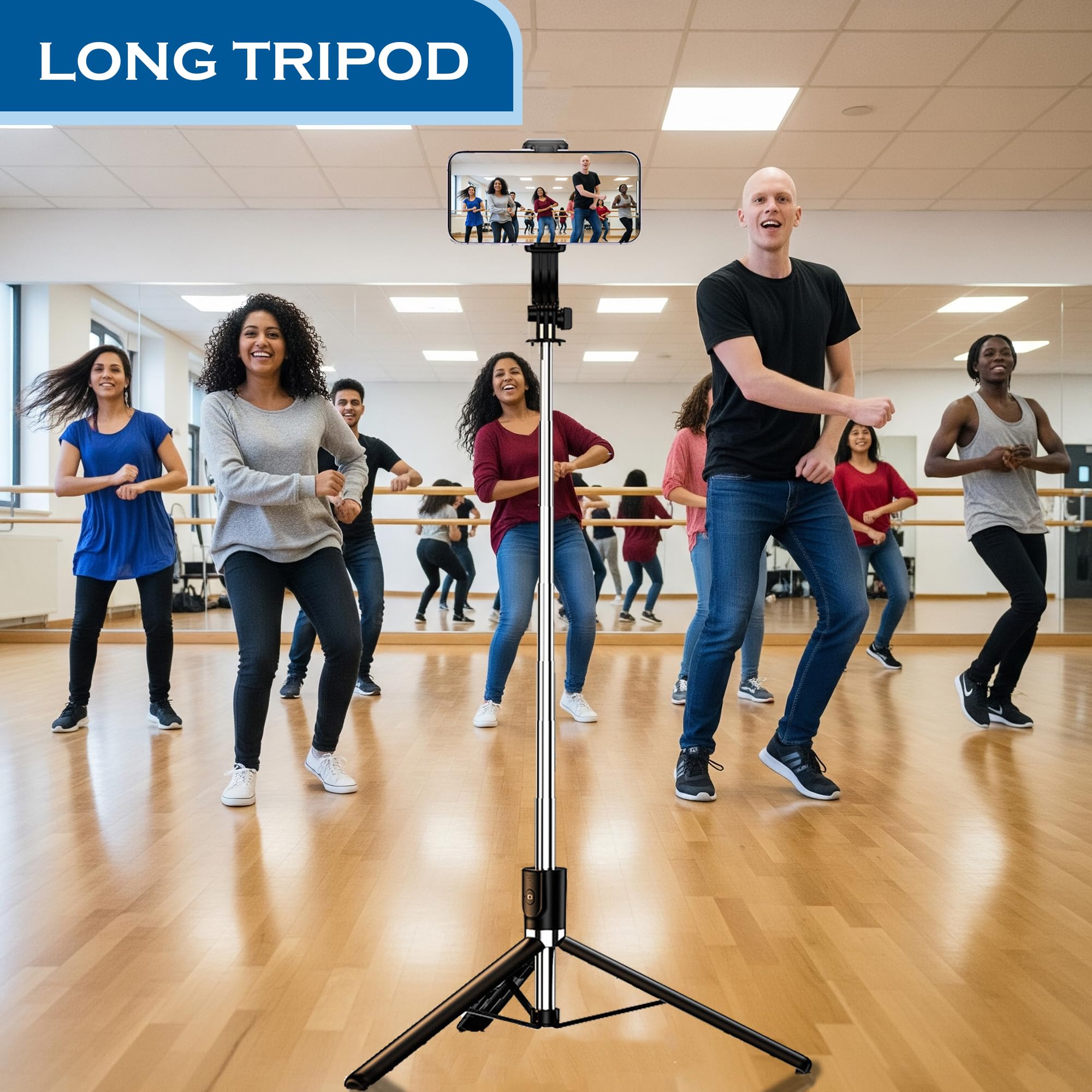 Kratos Upgraded 2026 67Inch/ 170cm Long Selfie Stick Tripod with Wireless Remote, Long Tripod Stand with 360° Rotation, Compatible with Mobile/GoPro for Travel,Suitable for iPhone and All Smartphones — Amazon image 2