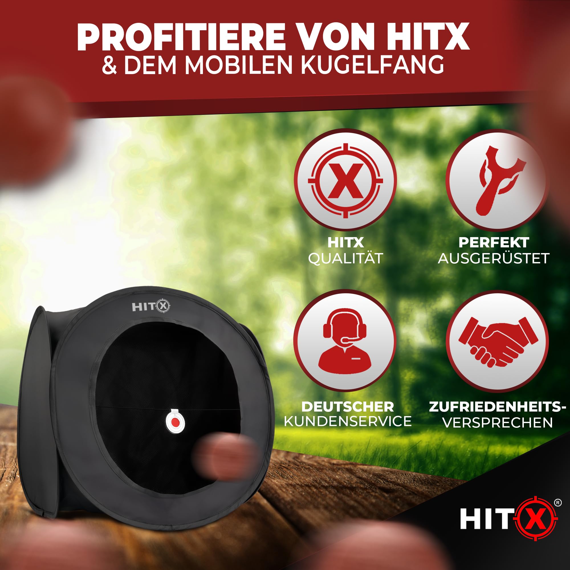 HITX® Steinschleuder Kugelfang XXL mit 3 Zielen | Pop-Up Kugelfangkasten | Aufbau in Sekunden | Zwille Zielbox zum Aufhängen oder Hinstellen | Slingshot Schleuder Targetbox