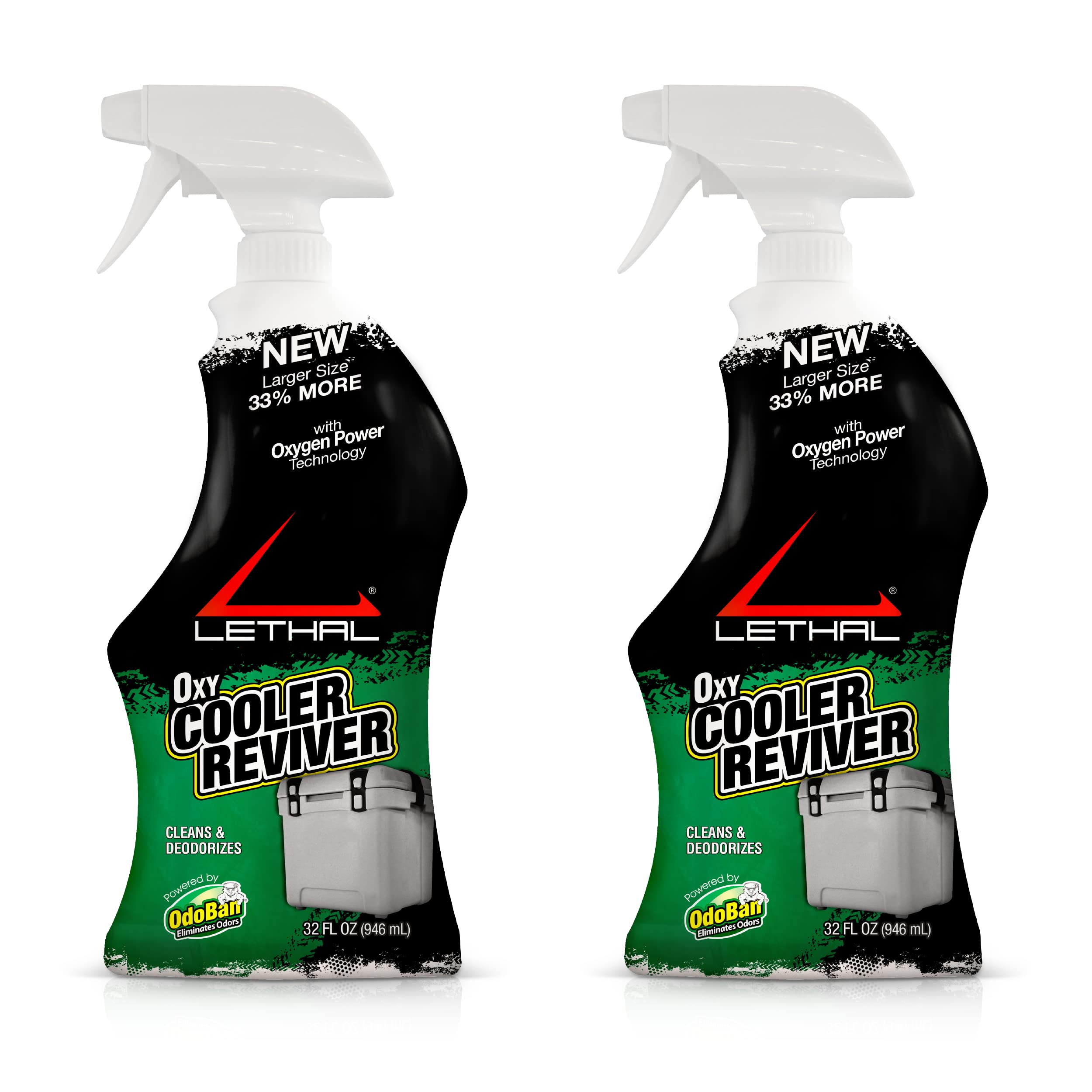 LETHALOxy Cooler Reviver, Cleans and Deodorizes with Oxy Power Technology, for Hard and Soft-Side Coolers, 32 Ounce Spray Bottle, 2 Pack