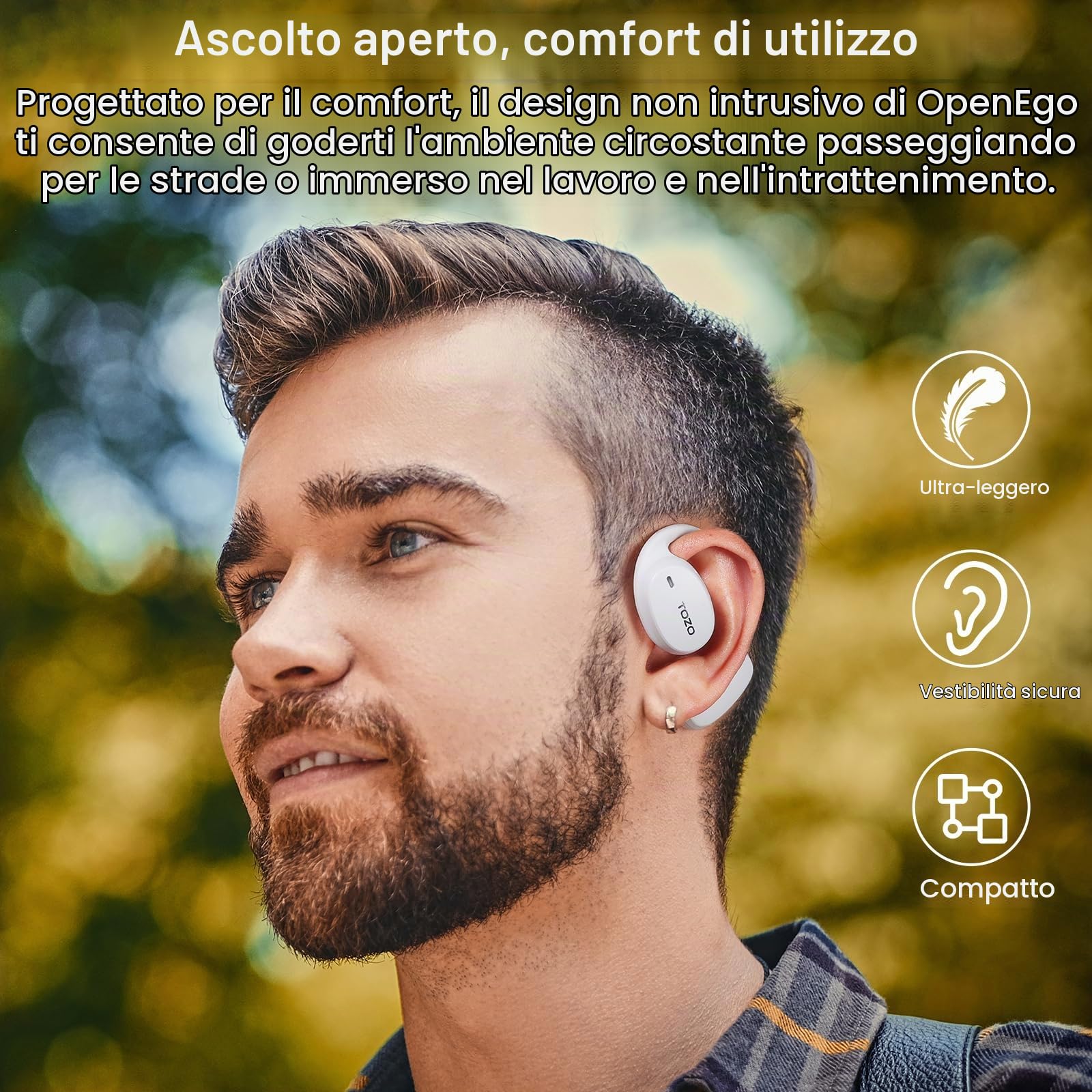 TOZO OpenEgo Cuffie Bluetooth 5.3 com ORIGX Acustica Ultraleggero