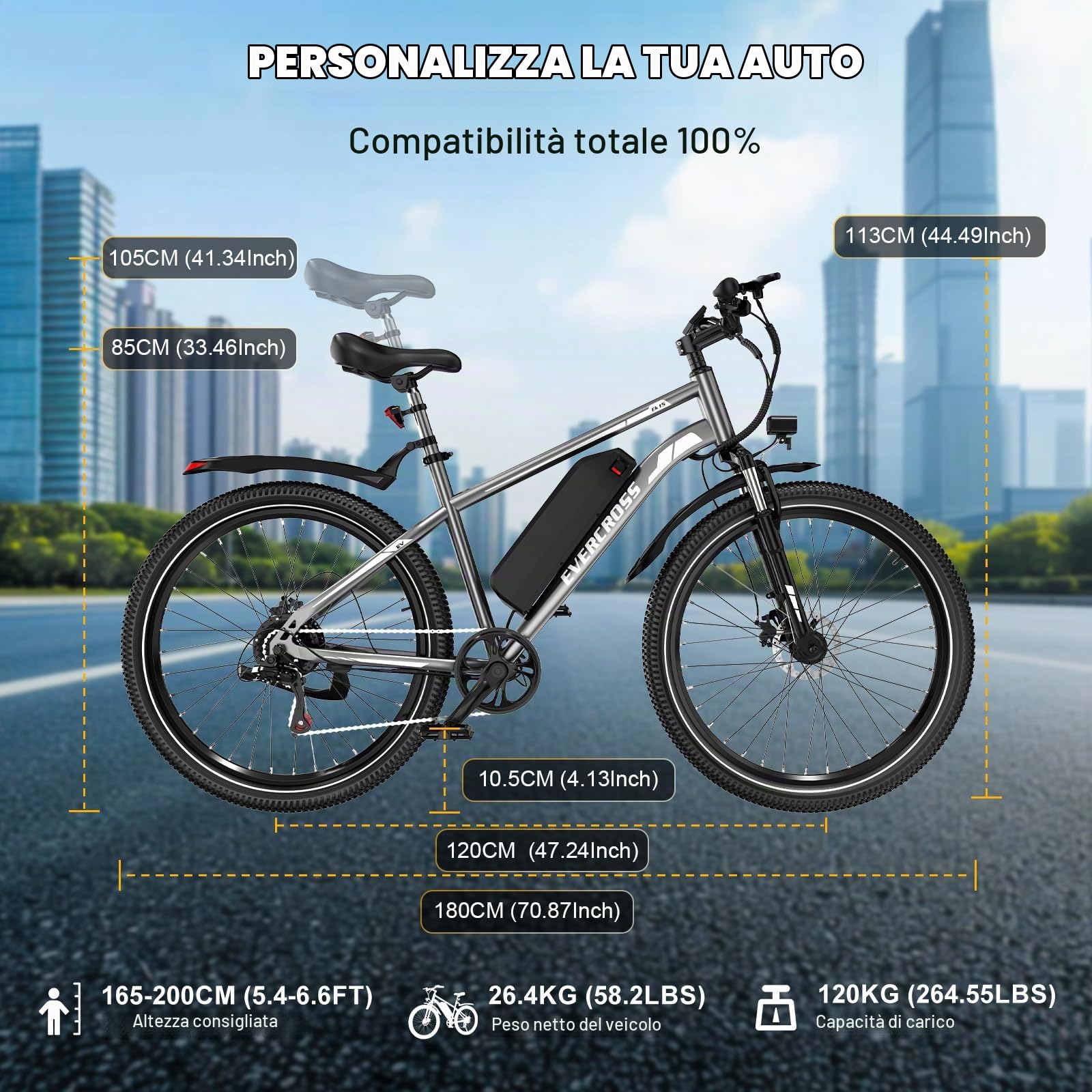 EVERCROSS EK15 Bicicletta Elettrica per Adulti, E-bike 27,5'' con Pedalata - APP, Motore 250W, Batteria 36V 13Ah, 15/20/25 km/h, Cambio a 7 Velocità, Bici Elettrica Urbane Montagna per Unisex