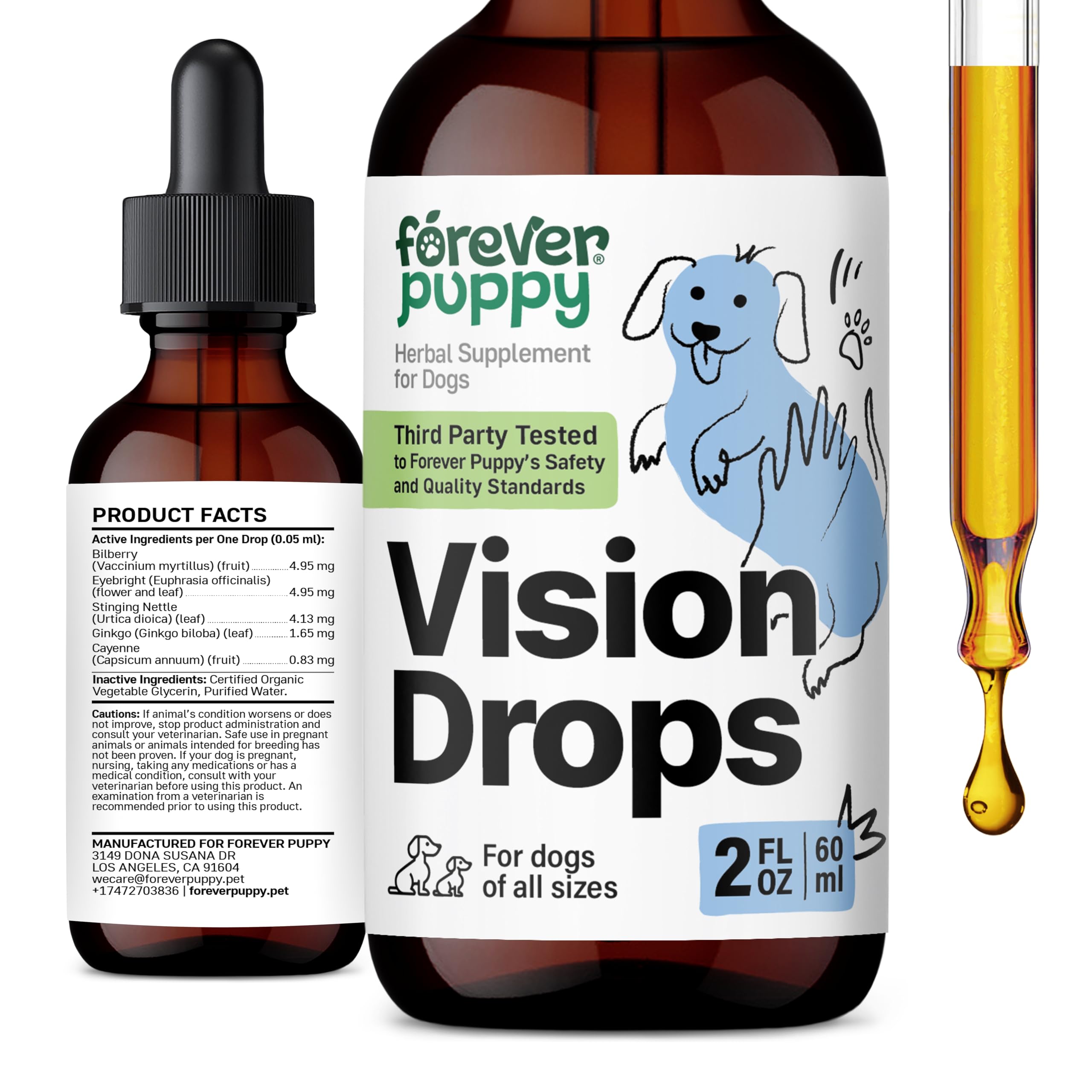 Forever Puppy Vision Supplements - Bilberry &amp; Eyebright Drops for Dogs 2 oz