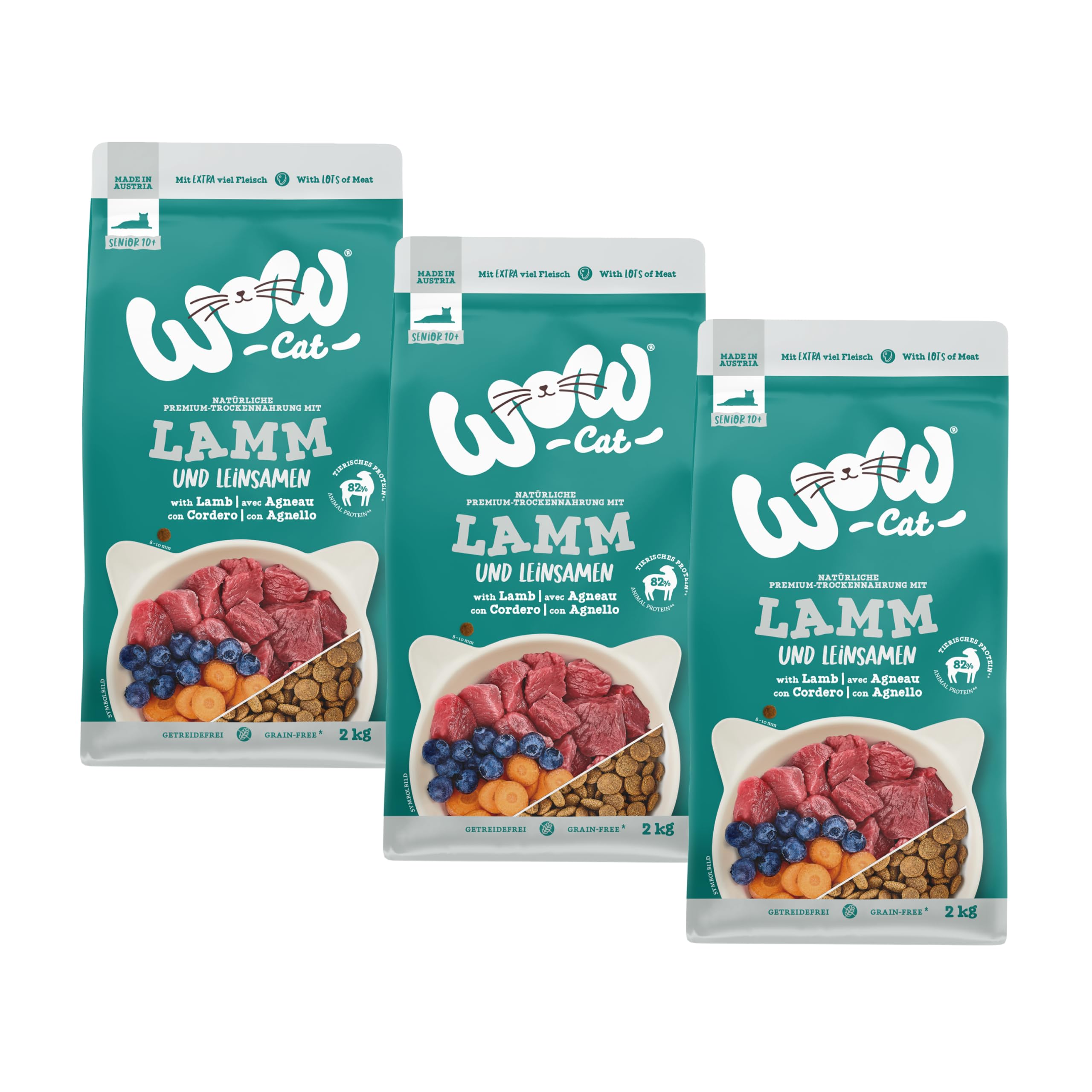 WOW Cat Trockenfutter Senior Lamm 3 x 2kg | ohne Getreide & Zucker