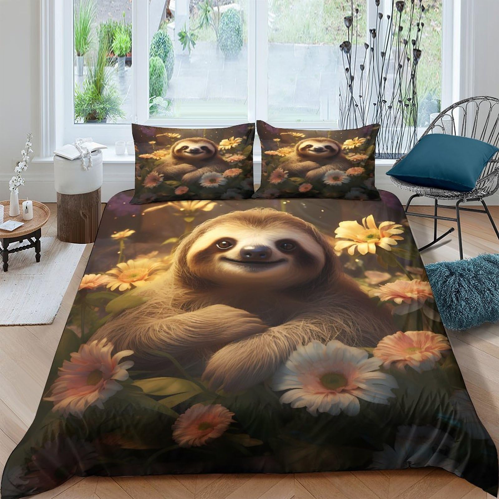 Ctjqhvkz Style-1 3D Printed Sloth Garden Fitted Sheet Microfiber Soft Breathable Floral Mattress Cover For Bedroom Dorm Mattress Protection Decor Single（135X200cm）
