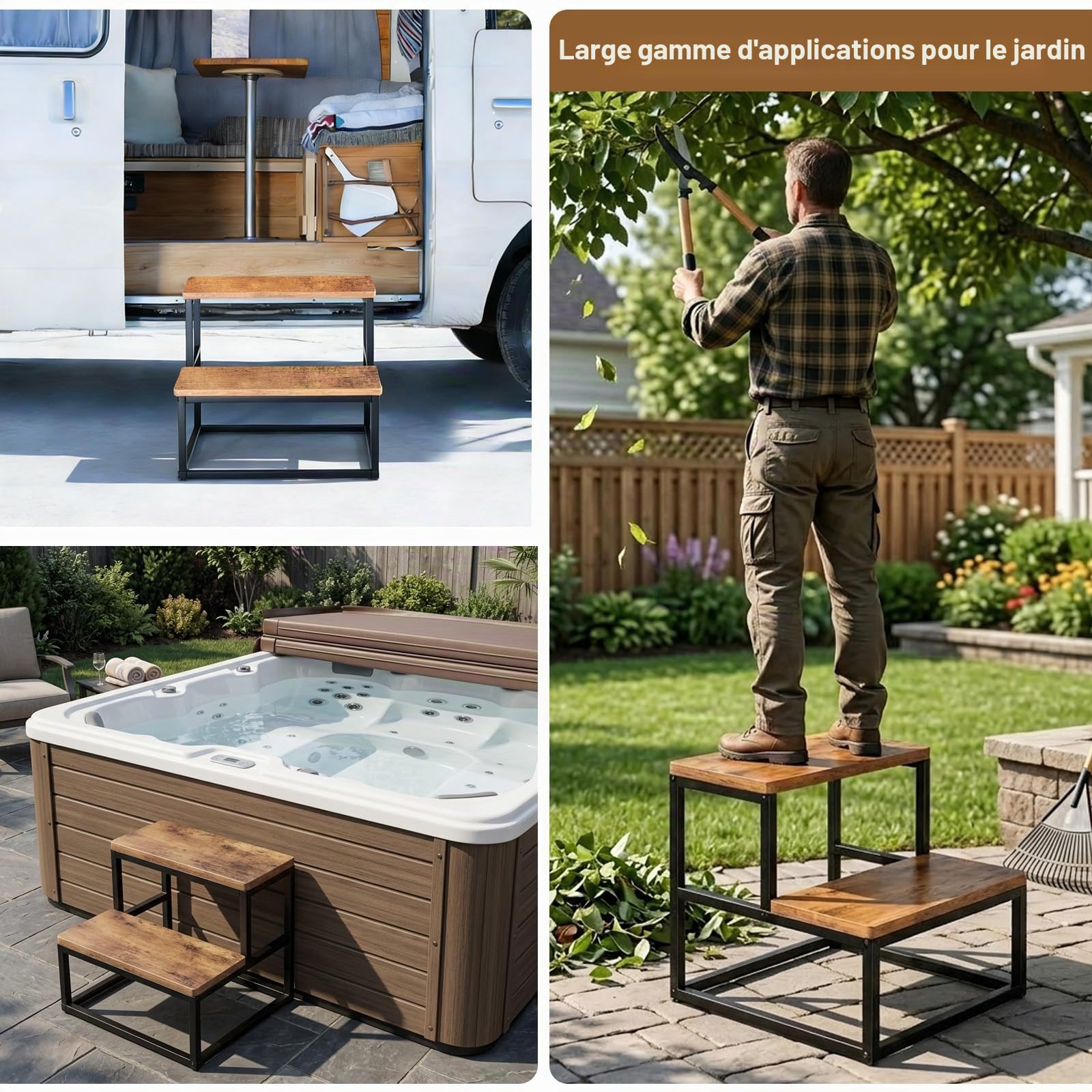 Marches de Spa antidérapantes 226kg Tabouret Robuste Cadre en métal Accessoires Caravane Camping-Car