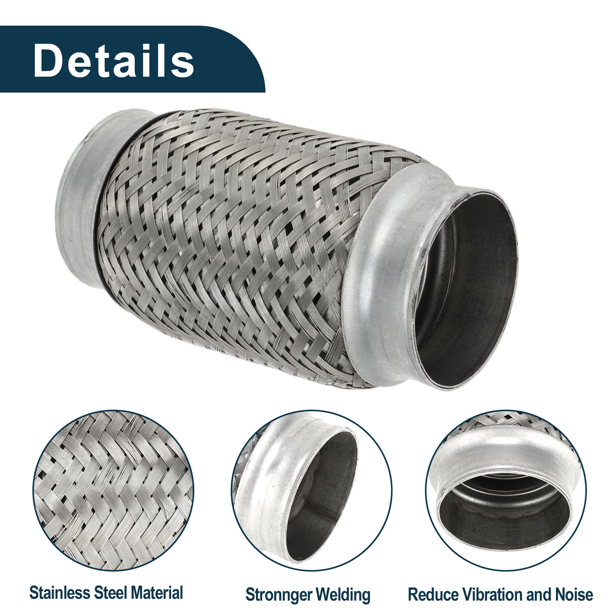 Tubo Flessibile per Scarico Auto 69mm OD Tubo di Scarico Intrecciato Flessibile | Tubo Flessibile Universale Argento 1 Pezzo