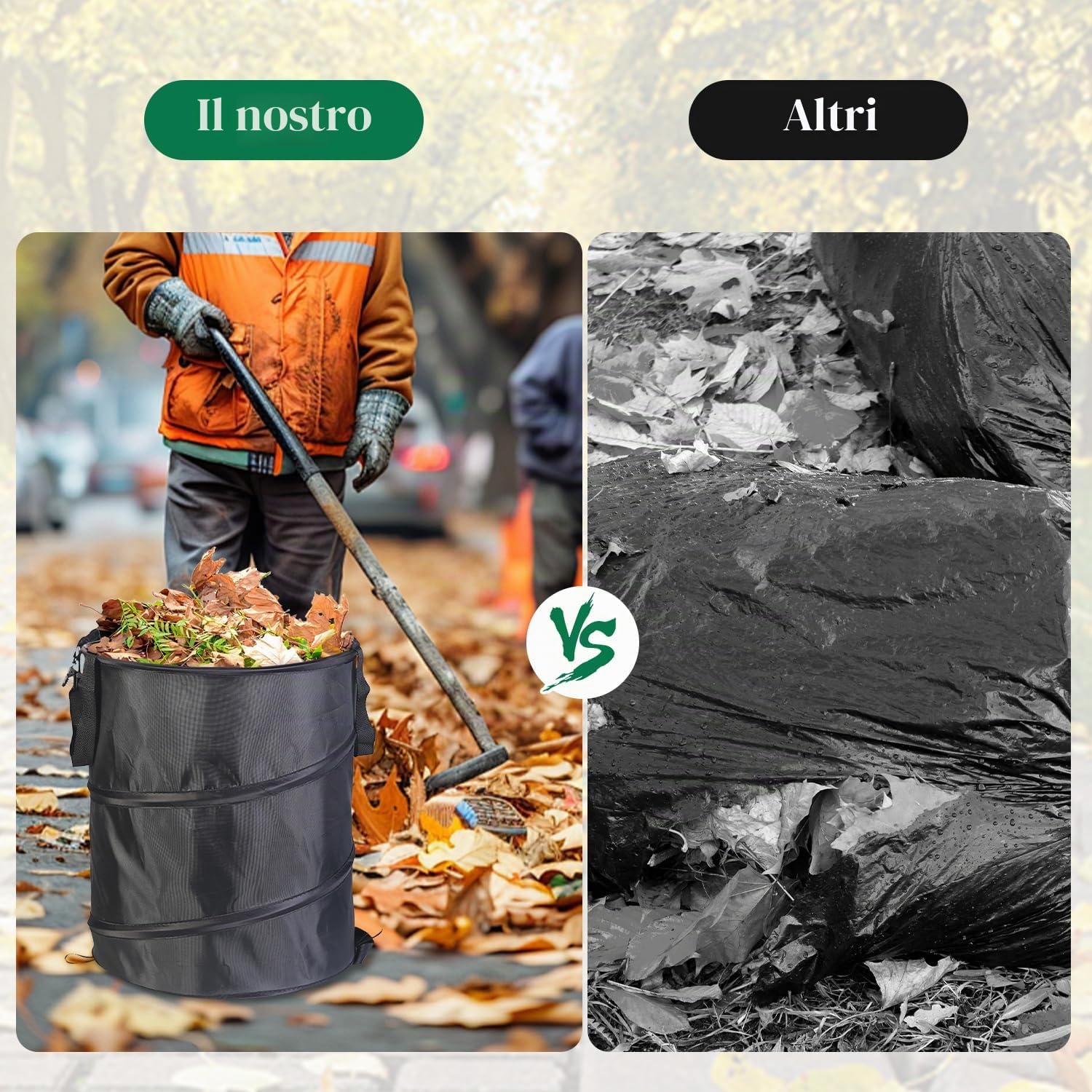 Tissting Pattumiera da Campeggio 34 Diametro 10 Galloni Modello a Clip Grande Tessuto Oxford Verde Scuro Sacco per Rifiuti Pieghevole Pattumiera da Campeggio Portatile per Balcone Gar Camping(Nero)