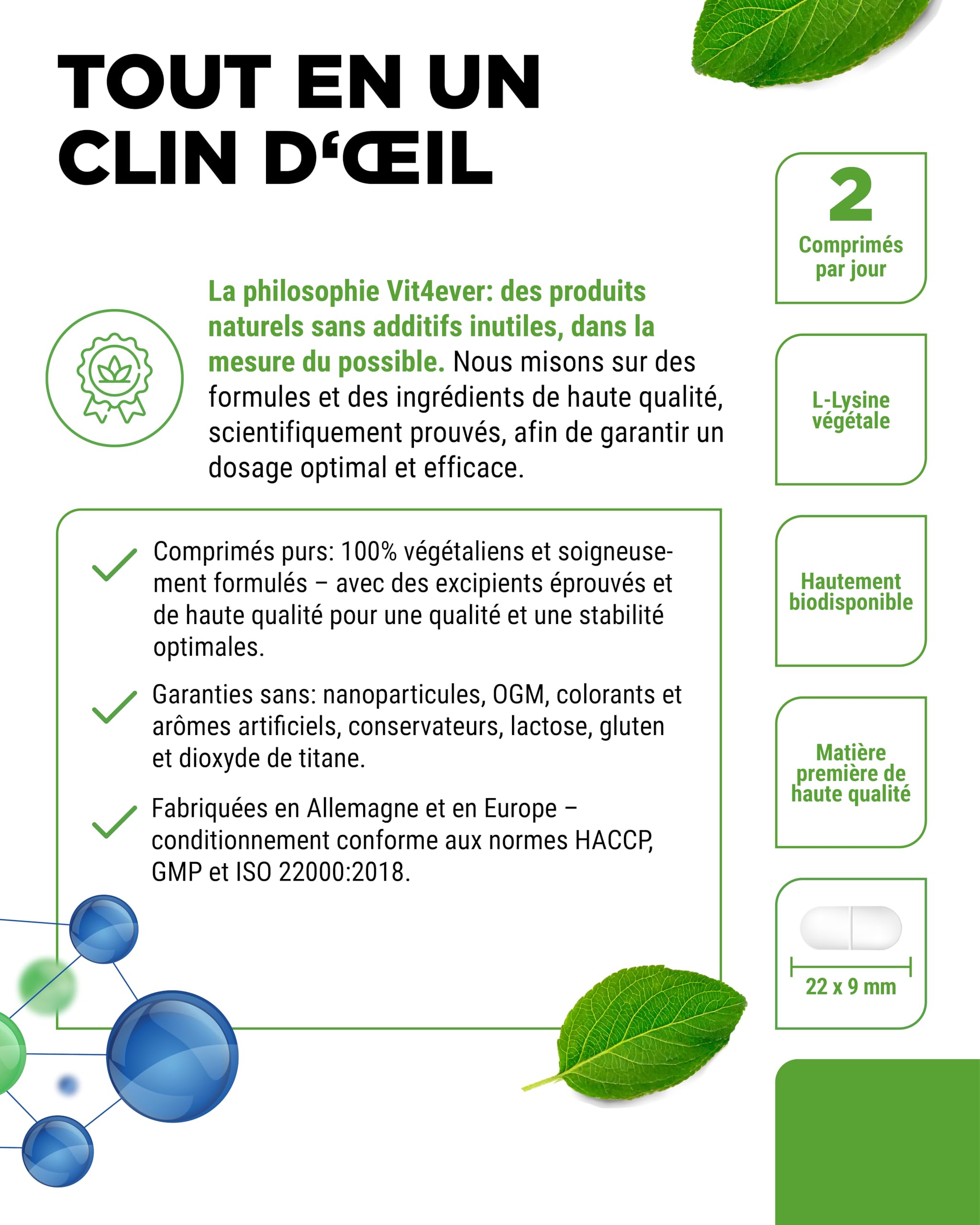 L-Lysine - 365 Comprimés - Fortement Dosé avec 2000 mg de L-Lysine HCL par Jour - Issu de Fermentation Végétale - sans Additifs Indésirables - Végétalien