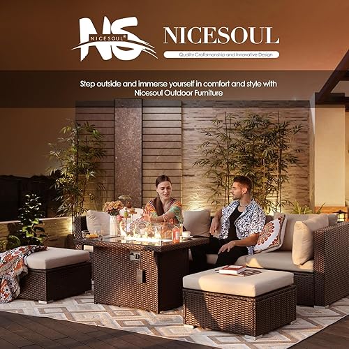 Miniatura 5 de NICESOUL Muebles modulares de mimbre para exteriores, muebles de patio, sofá de ratán, seccionales, juego de conversación de mimbre, espacio libre
