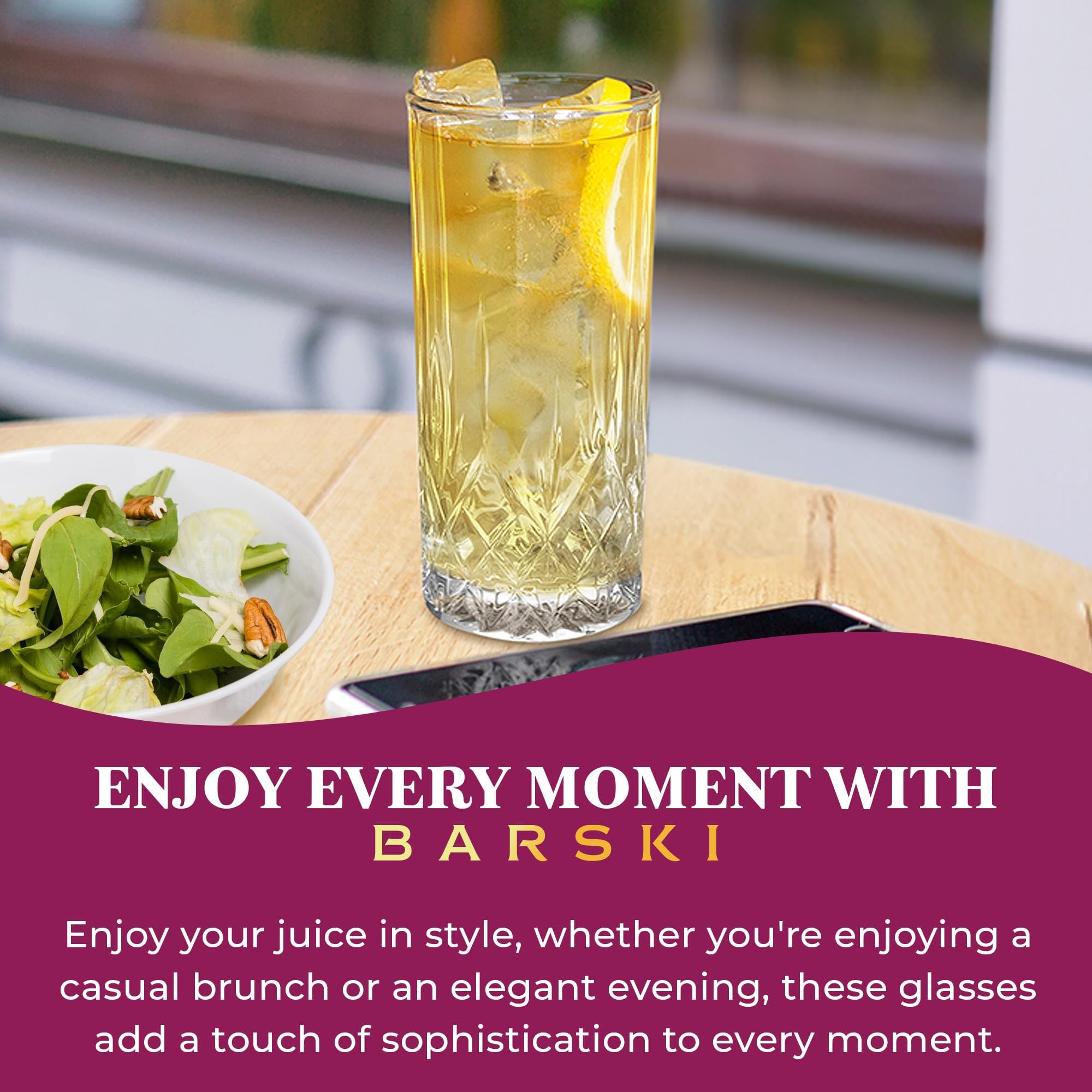 Barski Highball-Glas – Trinkgläser – 2er-Set – Hiball-Becher – Glaskristallbecher – für Wasser, Saft, Bier, gemischte Cocktails, Mojito-Glas, Tom Collins Bar Glaswaren, 340 ml, hergestellt in Europa