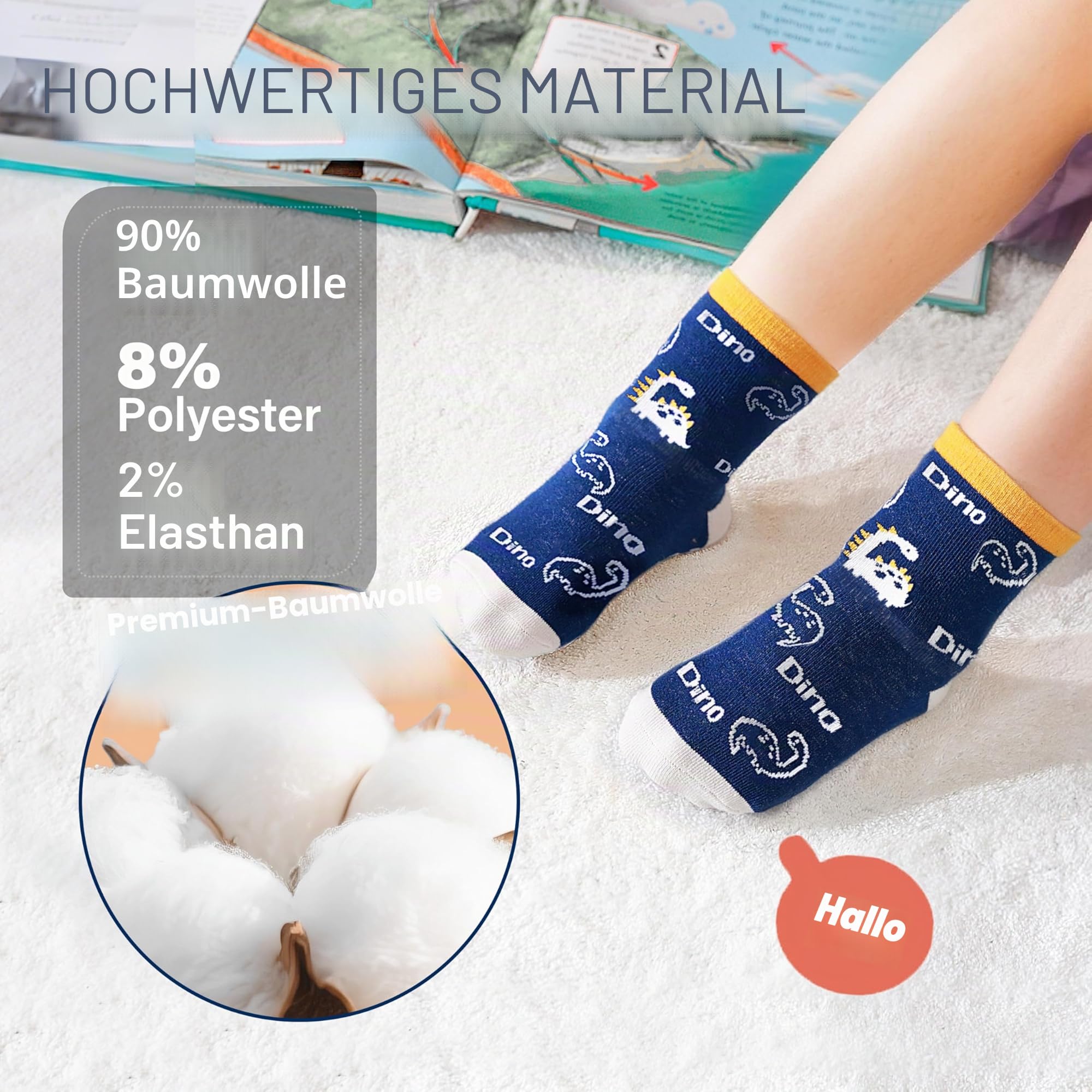 ANTSANG Stoppersocken Kinder für Mädchen Jungen Kleinkind Greifer Socken, Crew Baumwolle Antirutsch, 12 Paar