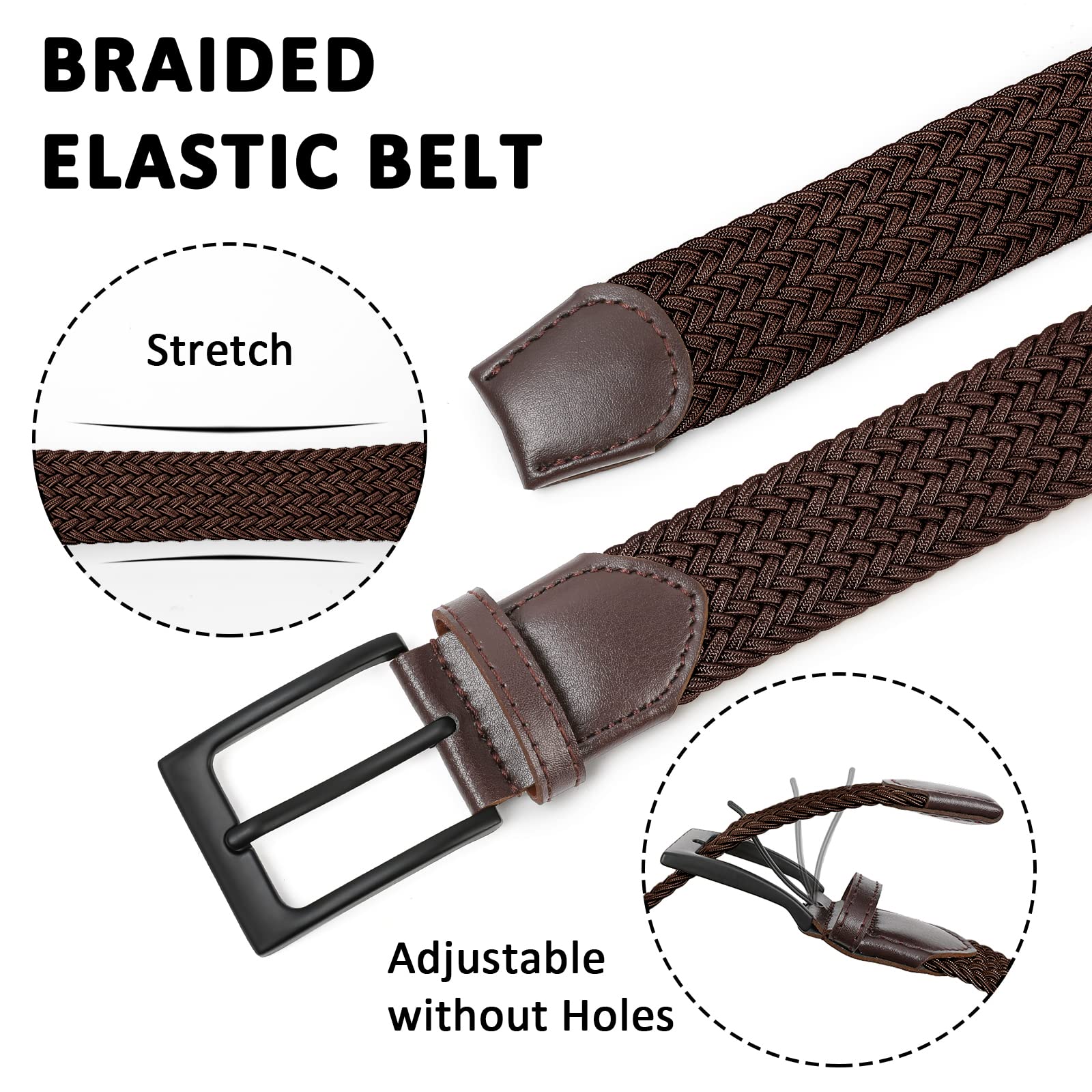 Fairwin Cintura Uomo, Cintura Elastica Intrecciata per Uomo, Confortevole Cintura in Tessuto Elastico Stretch per Jeans Pantaloni