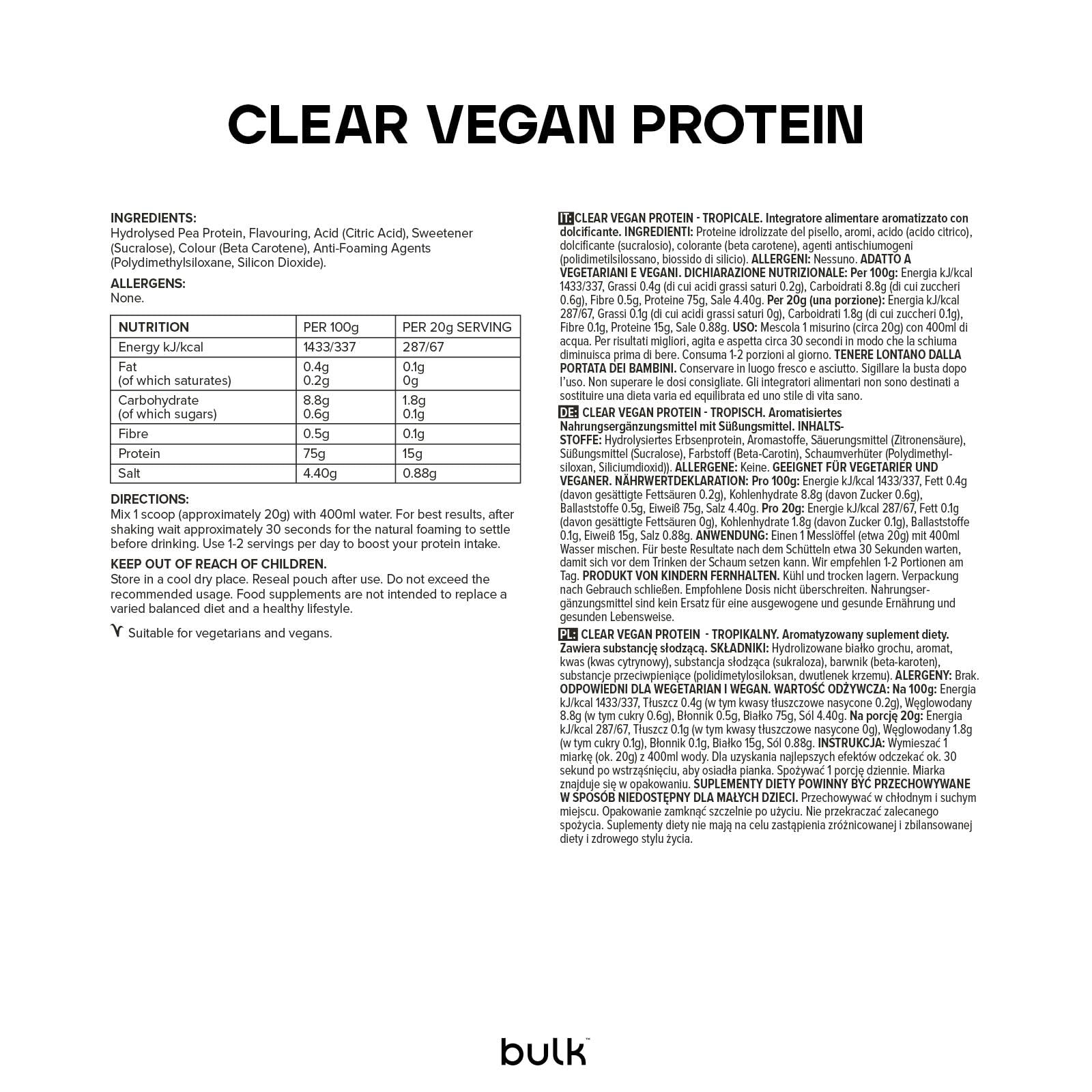 Bulk Clear Vegan Protein Tropical 300 g | Shake de protéines en poudre
