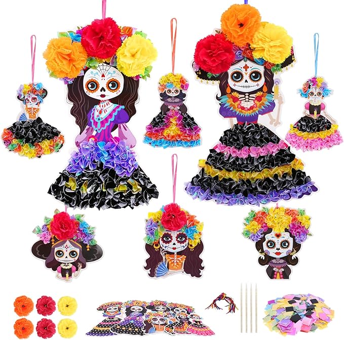 Fennoral 8 Pack Day of The Dead Poke in Art for Kids Make You Own Day of The Dead Craft Kits DIY Poke EVA Foam Sugar Skull for Classroom Art Activity Dia De Los Muertos Halloween Decoration