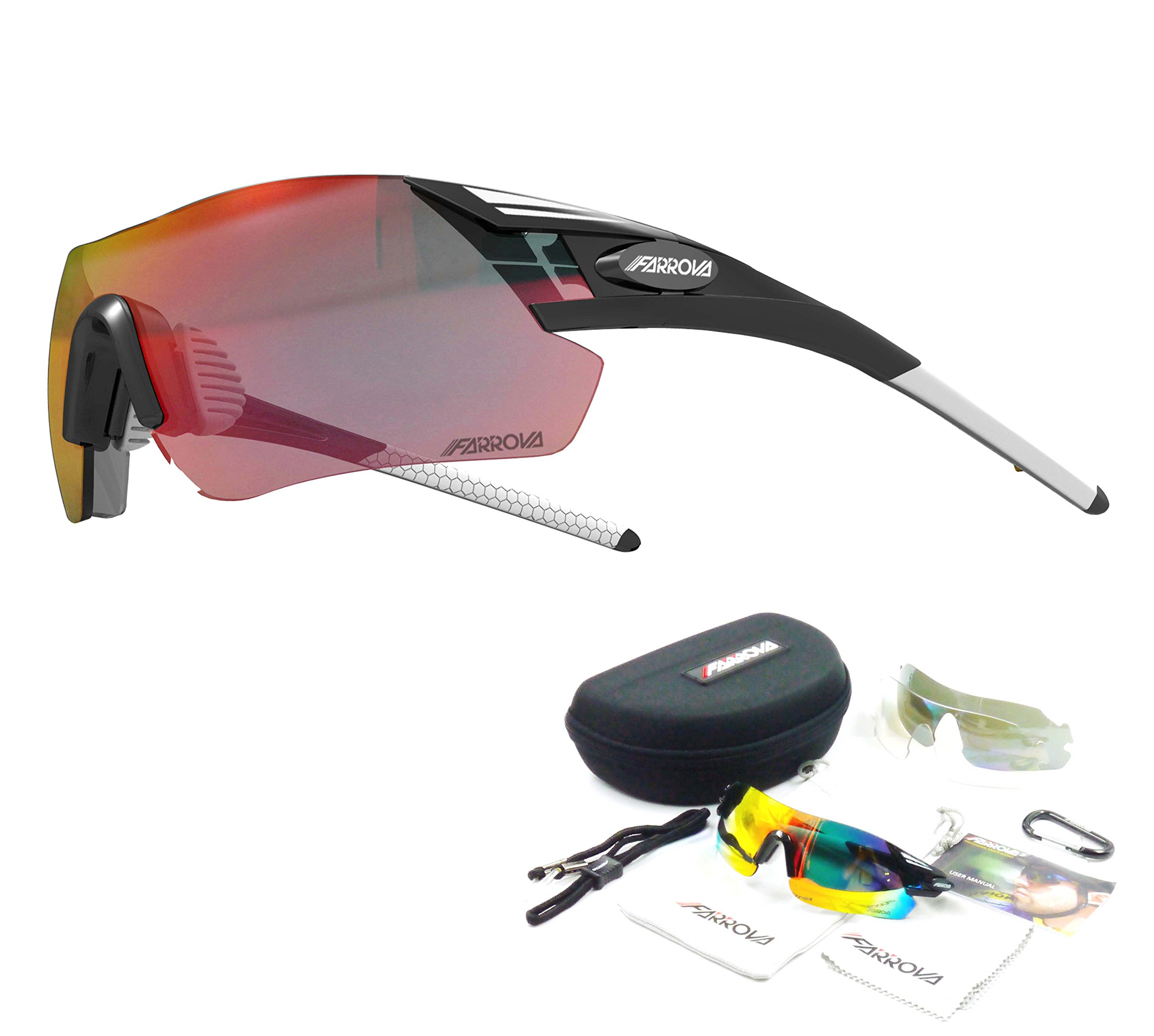 KD058 Sports Sunglasses with 3 Set Interchangeable Lenses (Main Lenses are Revo Plated Film Non-Polarized Lenses, Black Grey Lenses for Day Vision and Crstal Clear Lenses) for Cycling, Fishing, Driving, Golf, Running and All Outdoor Activities, Shatterproof Flexible TR90 Frame