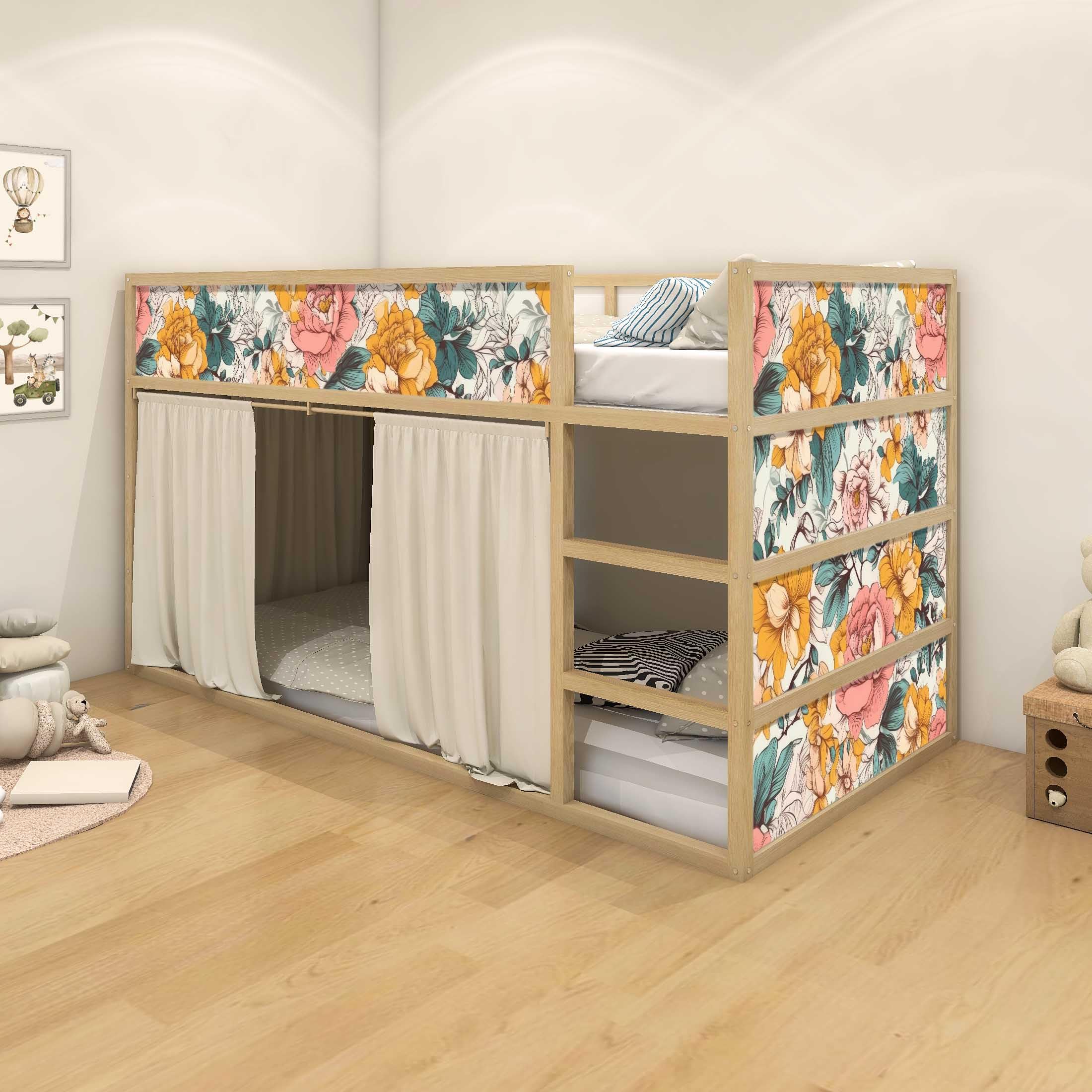 WANDKIND Aufkleber für IKEA KURA Kinderbett Hochbett Klebefolie Möbelfolie Sticker Kinderzimmer Blumen (Möbel nicht inklusive) IKB507 (5 Sticker Set)