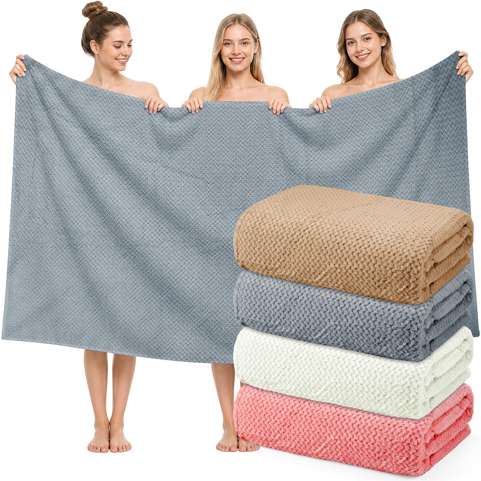 Xaztr 4 Pack Extra Large Bath Sheet Towels, 102 x 204 cm Microfiber Bath Towels for Adults, Quick Dry Super Absorbent Soft Coral Fleece Shower Sheets for Bathroom, Spa (Warm Color)