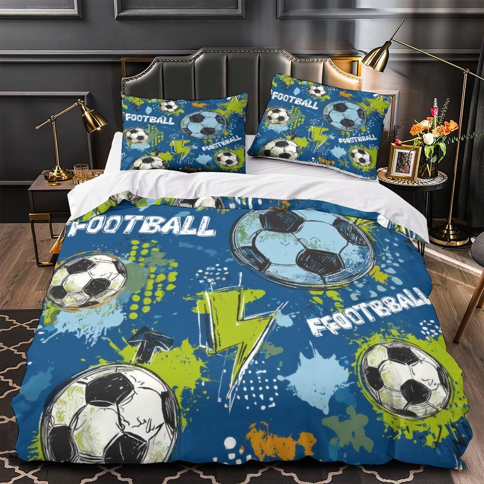 Housse de couette foot hypoallergénique et ultra douce SoccerBallArt 200x200cm