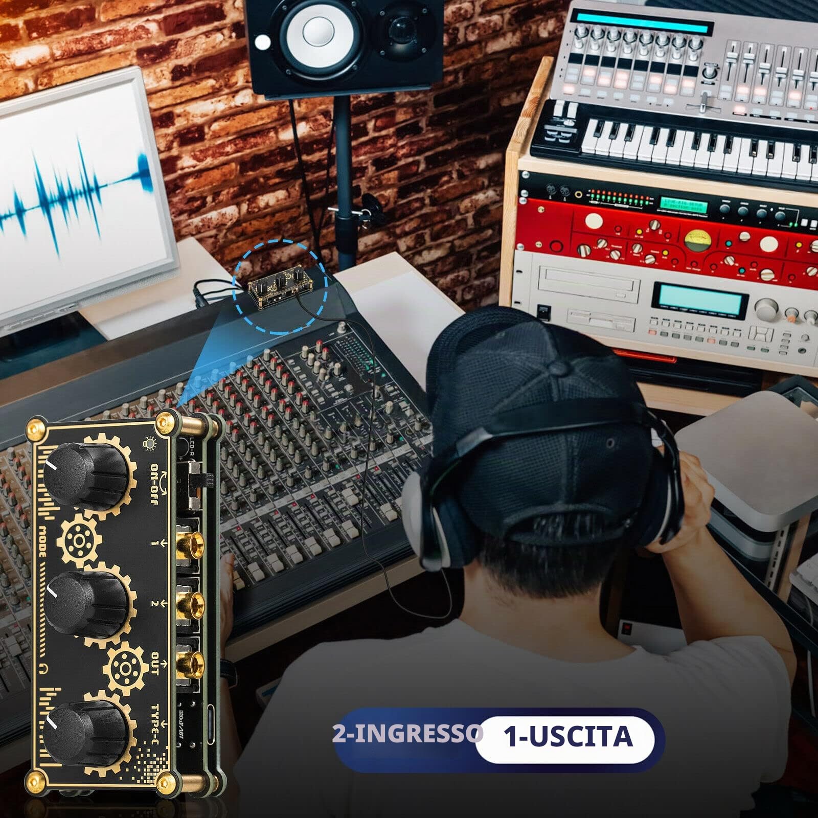 Mini mixer di linea stereo a 2 canali portatile, per monitoraggio in cuffia per club, live e registrazione in studio
