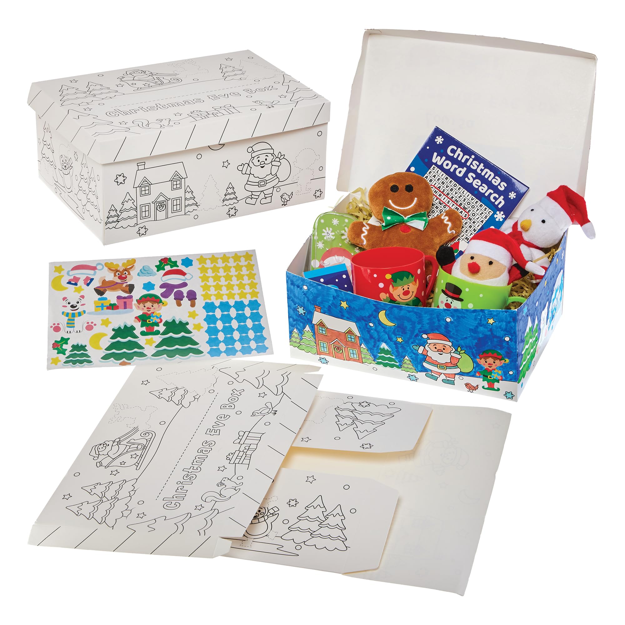Baker Ross FN334 Colour in Sticker Christmas Eve Box - Make Your Own Christmas Box for Children Christmas Arts and Crafts