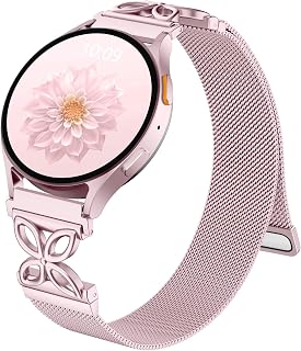Getino Magnetic Metal Strap Compatible with Galaxy Watch 7 Band, Galaxy Watch 6 Classic Band FE 5 Pro 4 Active 2, 20mm Milanese Floral Dressy Wristband for Samsung Watch Bands Women 40mm 44mm 45mm