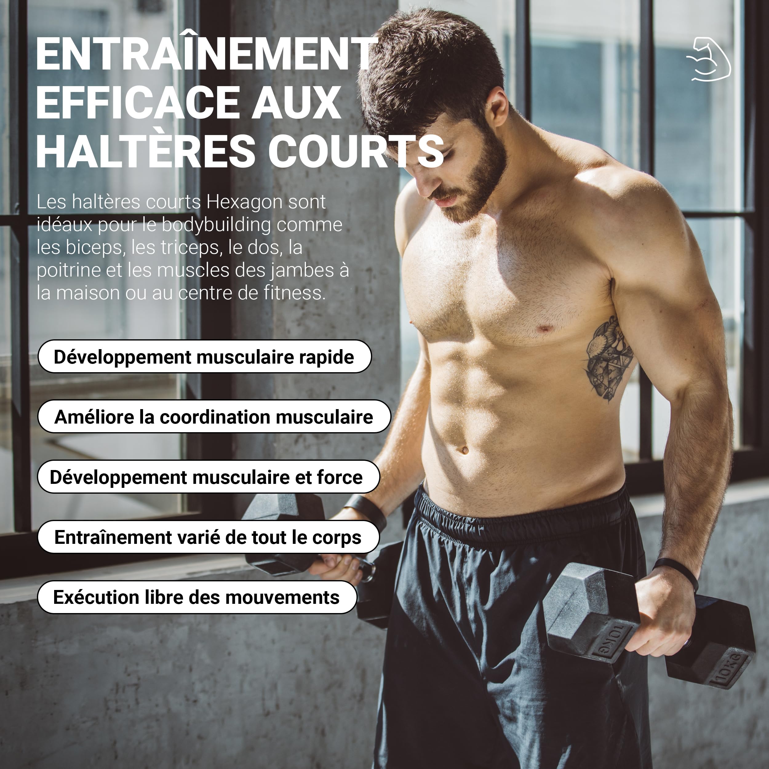 Lot d'haltères hexagonaux MSPORTS Premium (paire) | 5-30 kg | Revêtement antidérapant | Poignées chromées ergonomiques | Set d'haltères courts | Set d'haltères | Dumbell