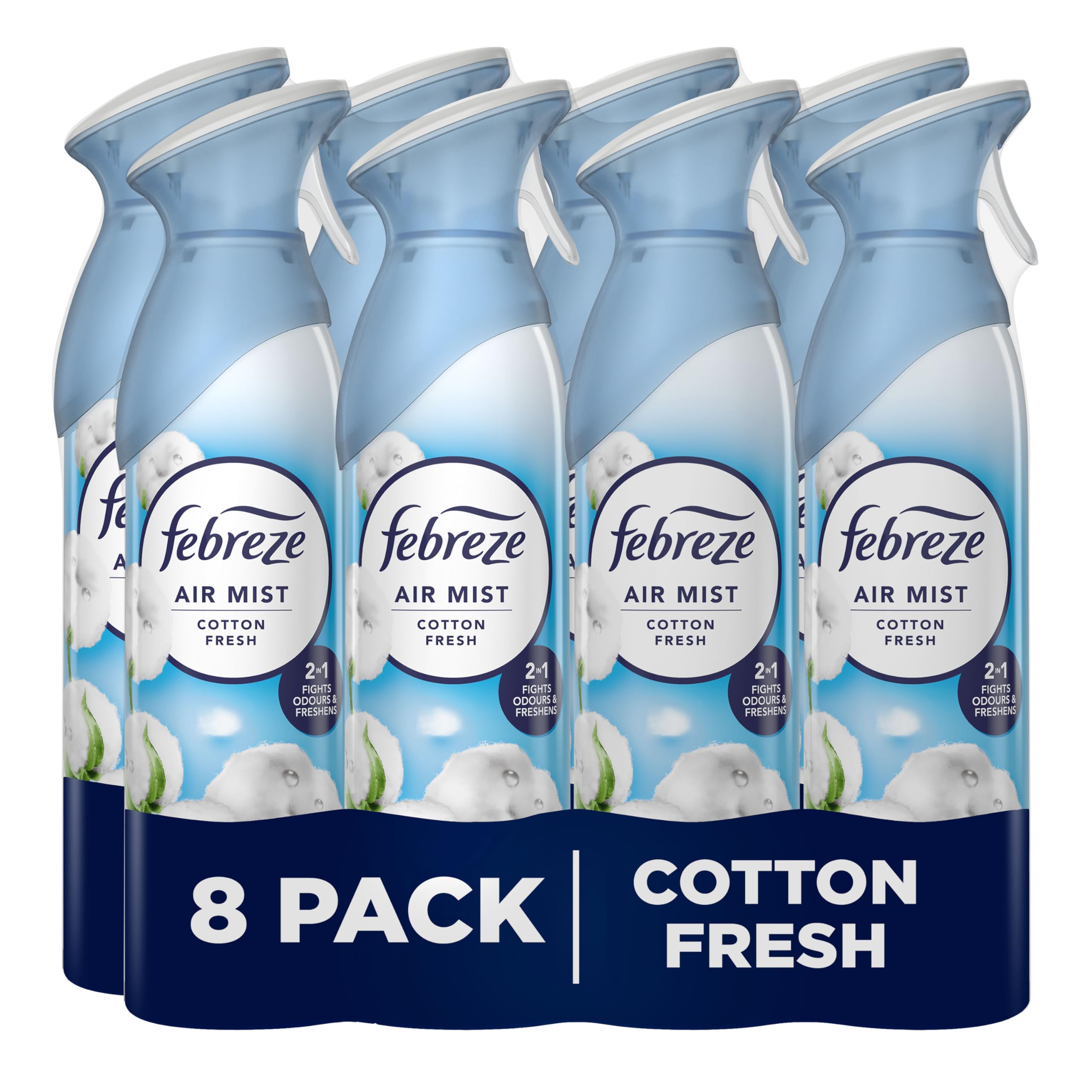 FebrezeAir Freshener for Room Spray & Bathroom, Cotton Fresh, 185ML x 8 Packs, Air Fresheners for Home