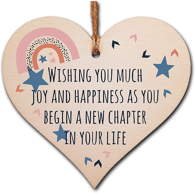 The Plum Penguin Handmade Wooden Hanging Heart Plaque Gift Joy and Happiness New Chapter Leaving Retirement Present Colleague Friend Card Alternative