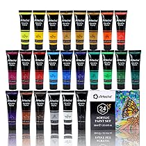 Artecho Colori Acrilici 24 × 36ml, Colori Acrilici per Dipingere, Acrylic Paint, per Tela, Tessuti, Legno e Pietra, Adatto per Principianti e Professionisti