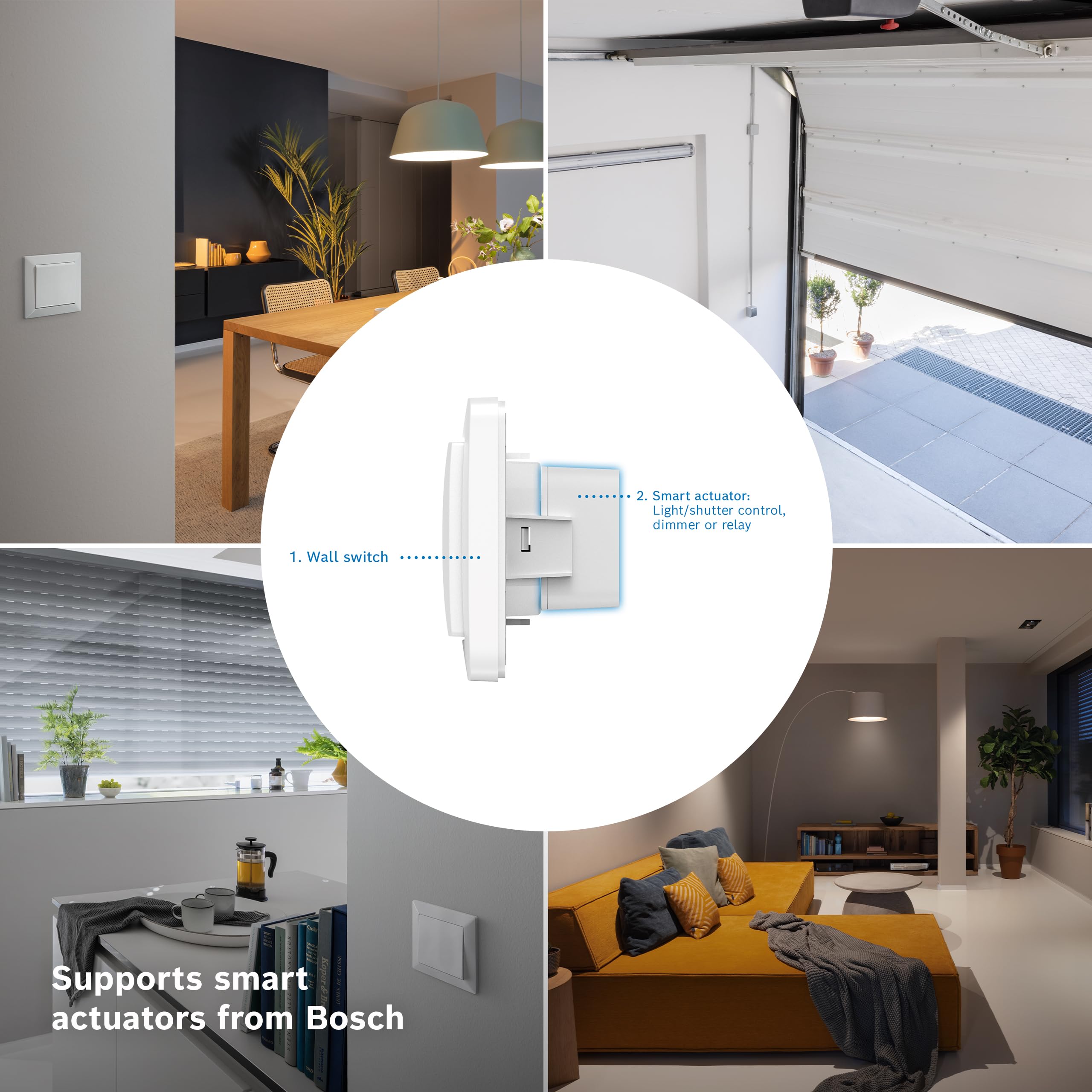 Bosch Smart Home - Interrupteur Mural pour Acteurs Intelligents, Installation Peu Encombrante dans le Boîtier d’appareil, pour Commande de Lumière/Volet Roulant II, Relais ou Variateur, 4x
